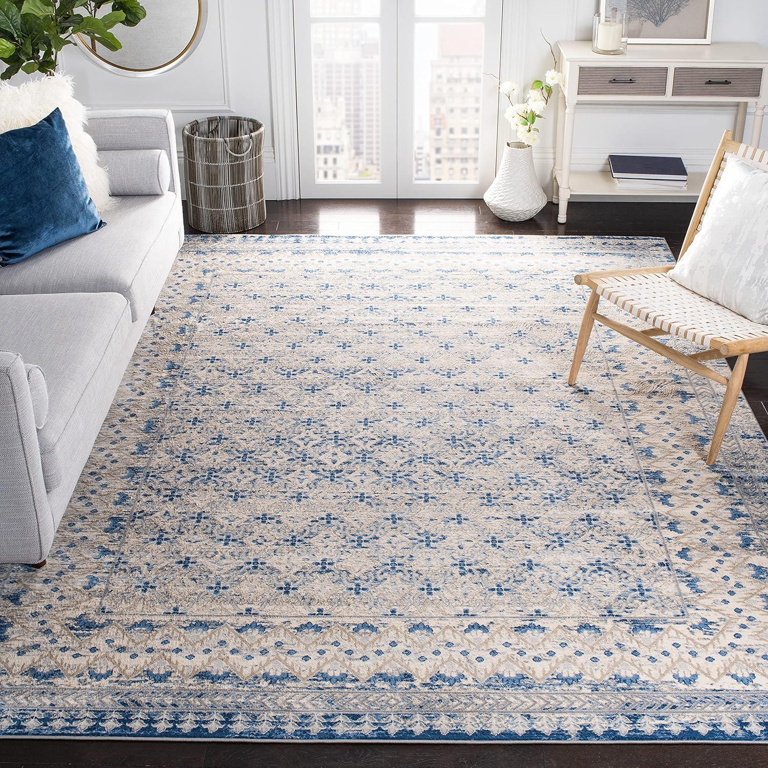 image:imageSAFAVIEH Brentwood Collection 8 x 10 Blue Yellow BNT899M Traditional Oriental Distressed NonShedding Living Room Bedroom Dining Home Office Area RugLight Grey Blue