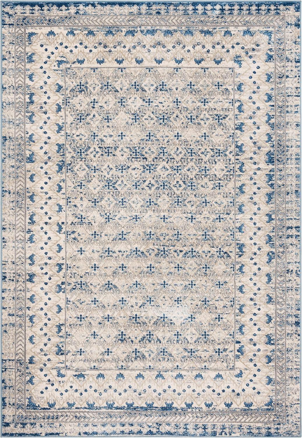 image:imageSAFAVIEH Brentwood Collection 8 x 10 Blue Yellow BNT899M Traditional Oriental Distressed NonShedding Living Room Bedroom Dining Home Office Area RugLight Grey Blue