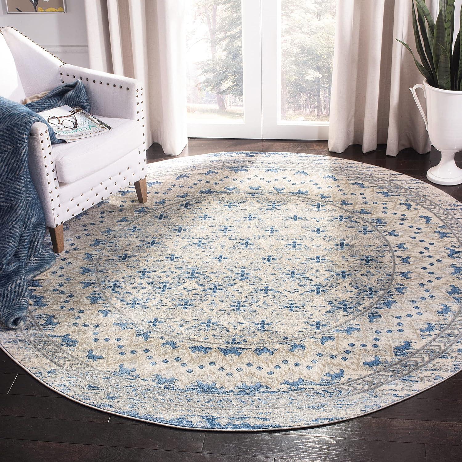 image:imageSAFAVIEH Brentwood Collection 8 x 10 Blue Yellow BNT899M Traditional Oriental Distressed NonShedding Living Room Bedroom Dining Home Office Area RugLight Grey Blue