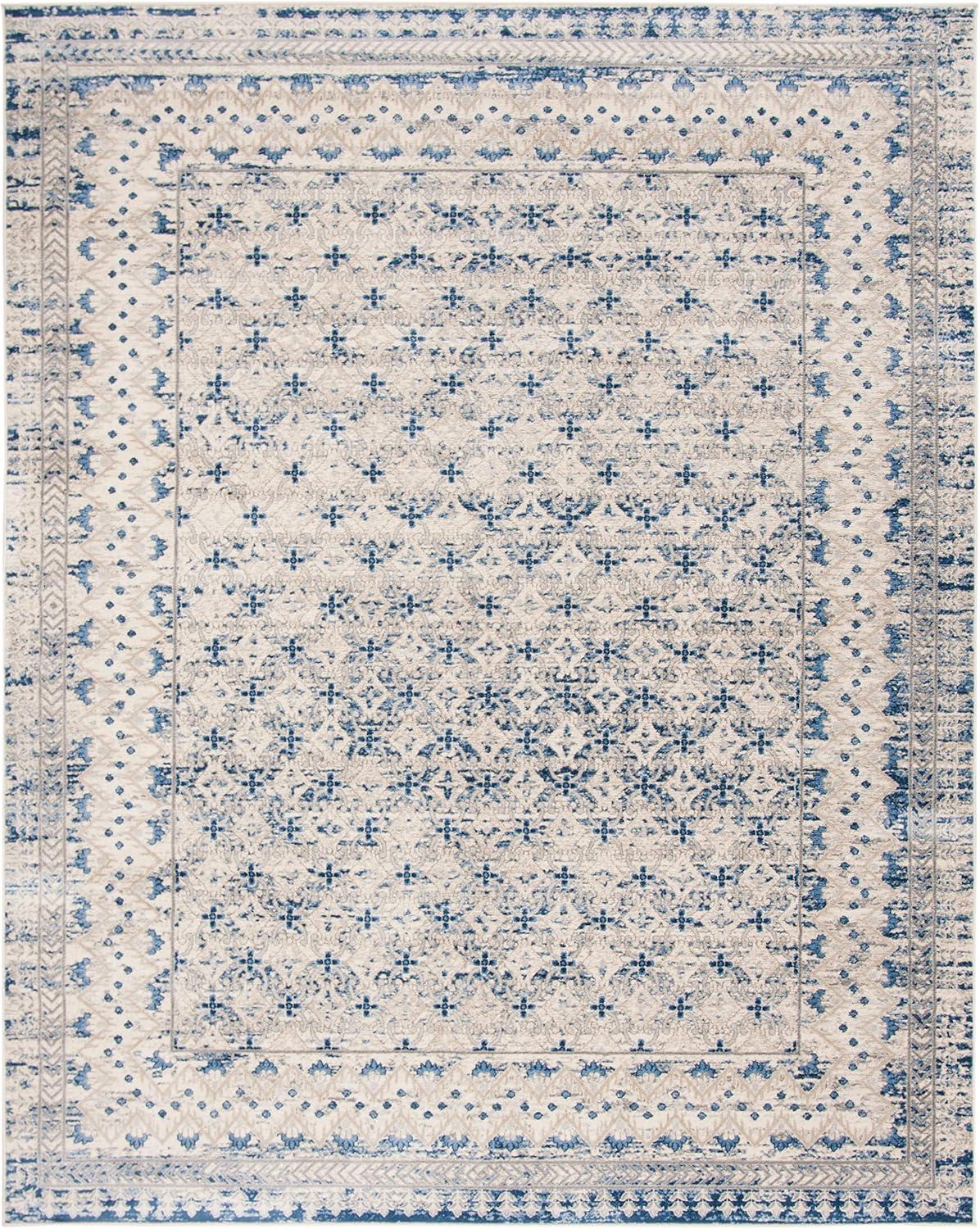 image:imageSAFAVIEH Brentwood Collection 8 x 10 Blue Yellow BNT899M Traditional Oriental Distressed NonShedding Living Room Bedroom Dining Home Office Area RugLight Grey Blue