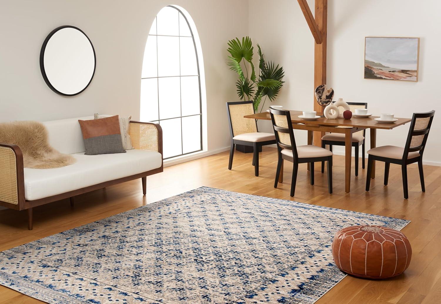 image:imageSAFAVIEH Brentwood Collection 8 x 10 Blue Yellow BNT899M Traditional Oriental Distressed NonShedding Living Room Bedroom Dining Home Office Area RugLight Grey Blue