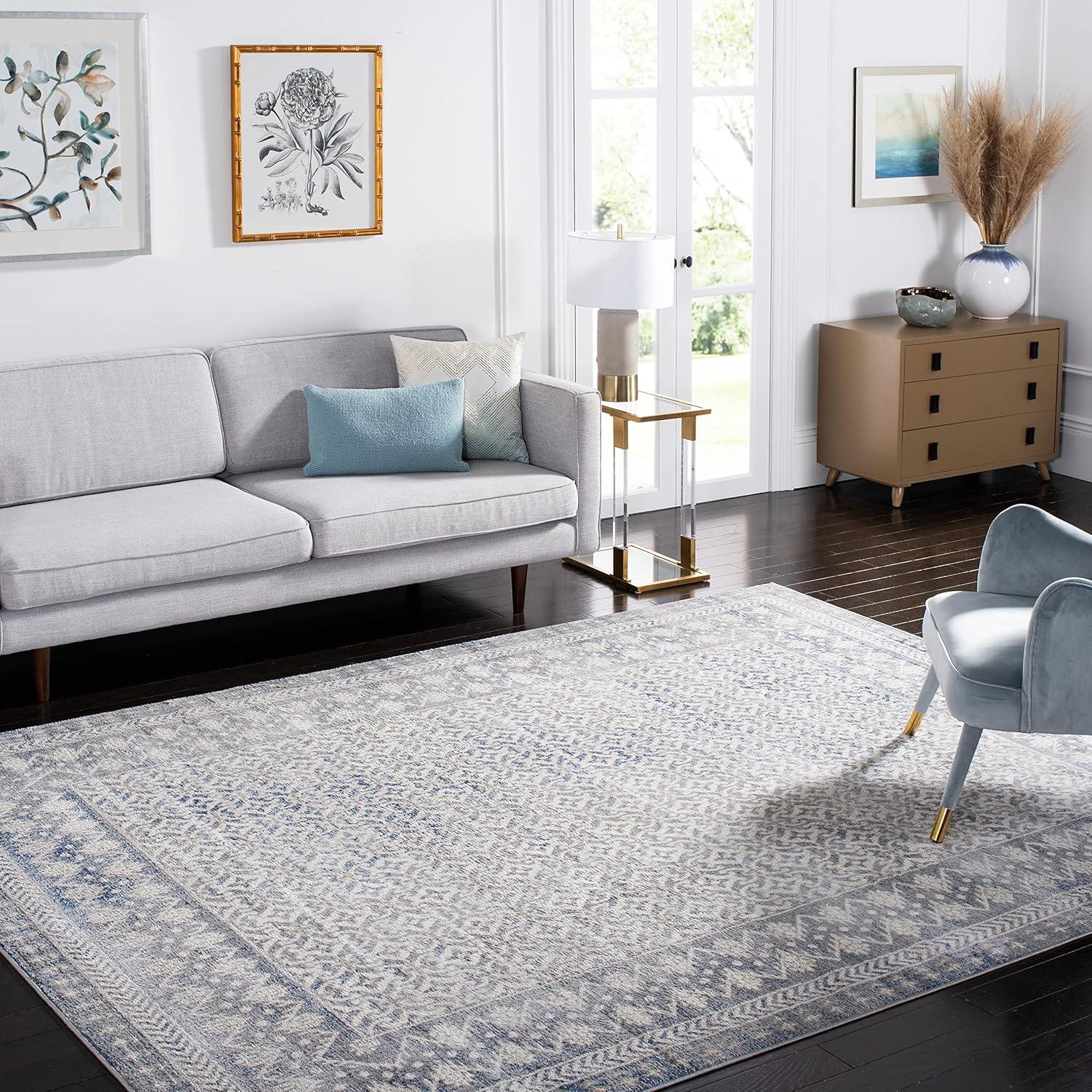 image:imageSAFAVIEH Brentwood Collection 8 x 10 Blue Yellow BNT899M Traditional Oriental Distressed NonShedding Living Room Bedroom Dining Home Office Area RugLight Grey Blue