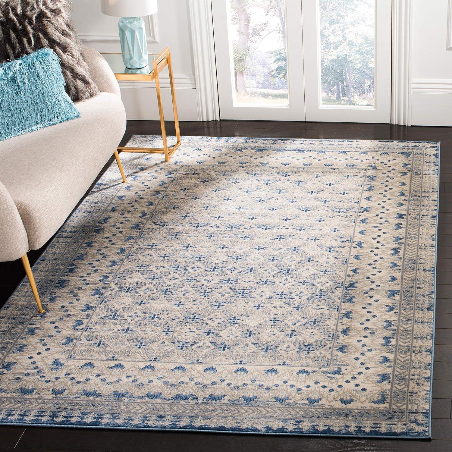image:imageSAFAVIEH Brentwood Collection 8 x 10 Blue Yellow BNT899M Traditional Oriental Distressed NonShedding Living Room Bedroom Dining Home Office Area RugLight Grey Blue