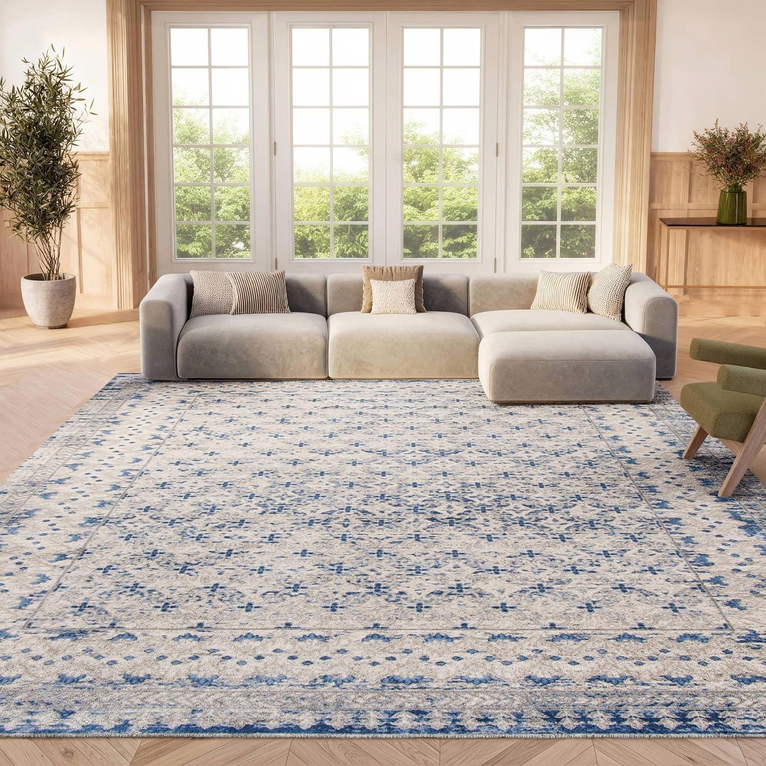 image:imageSAFAVIEH Brentwood Collection 8 x 10 Blue Yellow BNT899M Traditional Oriental Distressed NonShedding Living Room Bedroom Dining Home Office Area RugLight Grey Blue