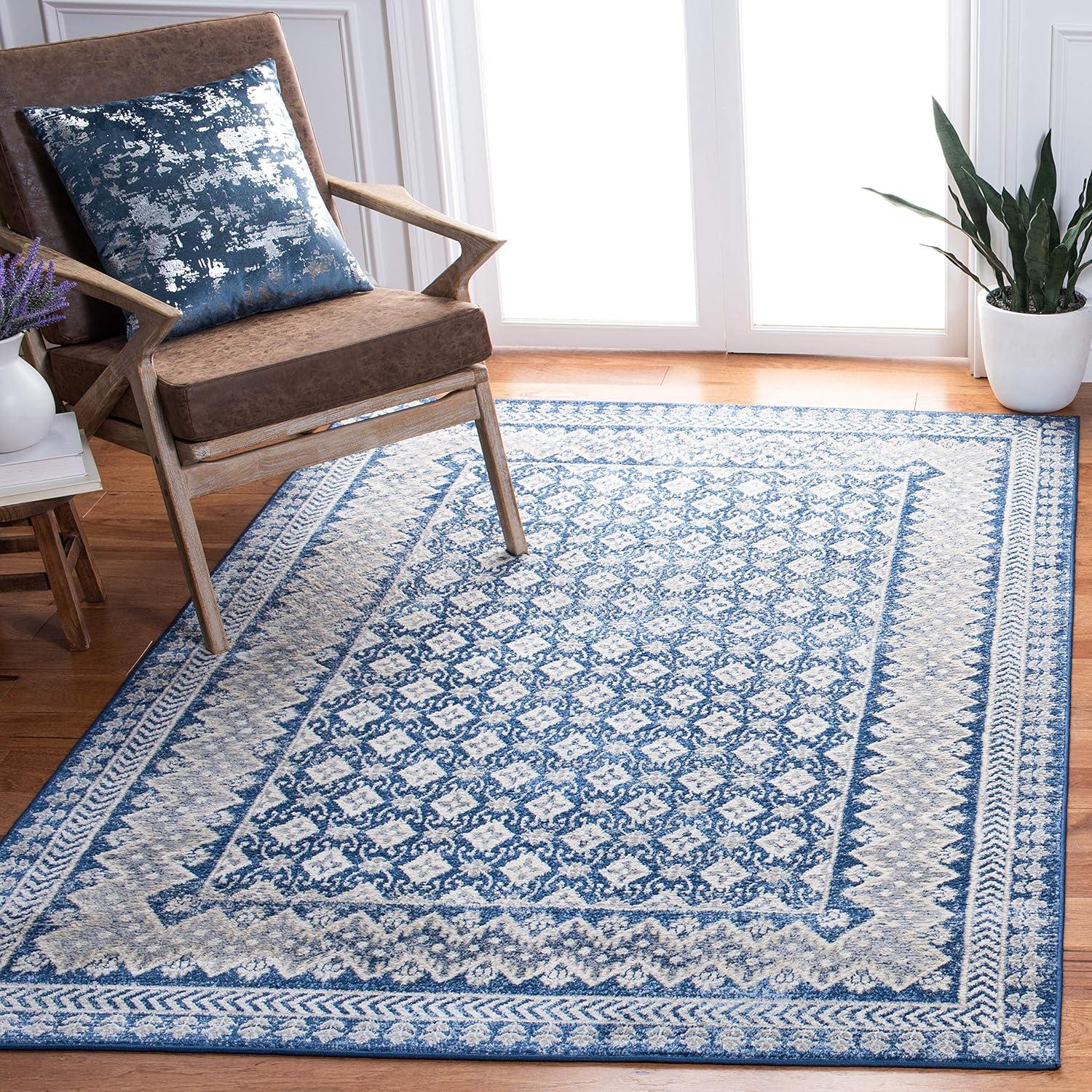 image:imageSAFAVIEH Brentwood Collection 8 x 10 Blue Yellow BNT899M Traditional Oriental Distressed NonShedding Living Room Bedroom Dining Home Office Area RugNavyBeige