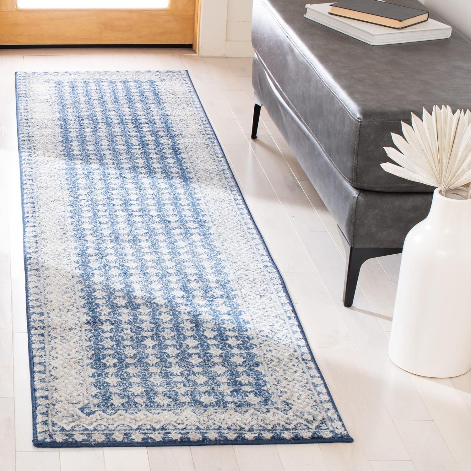 image:imageSAFAVIEH Brentwood Collection 8 x 10 Blue Yellow BNT899M Traditional Oriental Distressed NonShedding Living Room Bedroom Dining Home Office Area RugNavyBeige