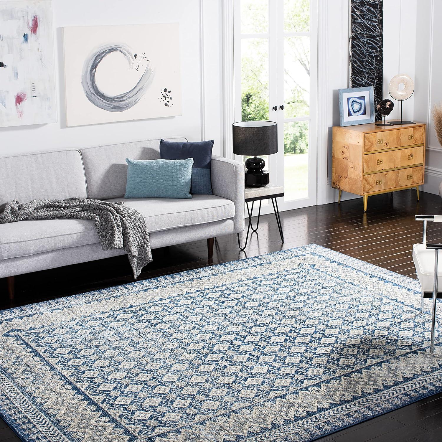image:imageSAFAVIEH Brentwood Collection 8 x 10 Blue Yellow BNT899M Traditional Oriental Distressed NonShedding Living Room Bedroom Dining Home Office Area RugNavyBeige