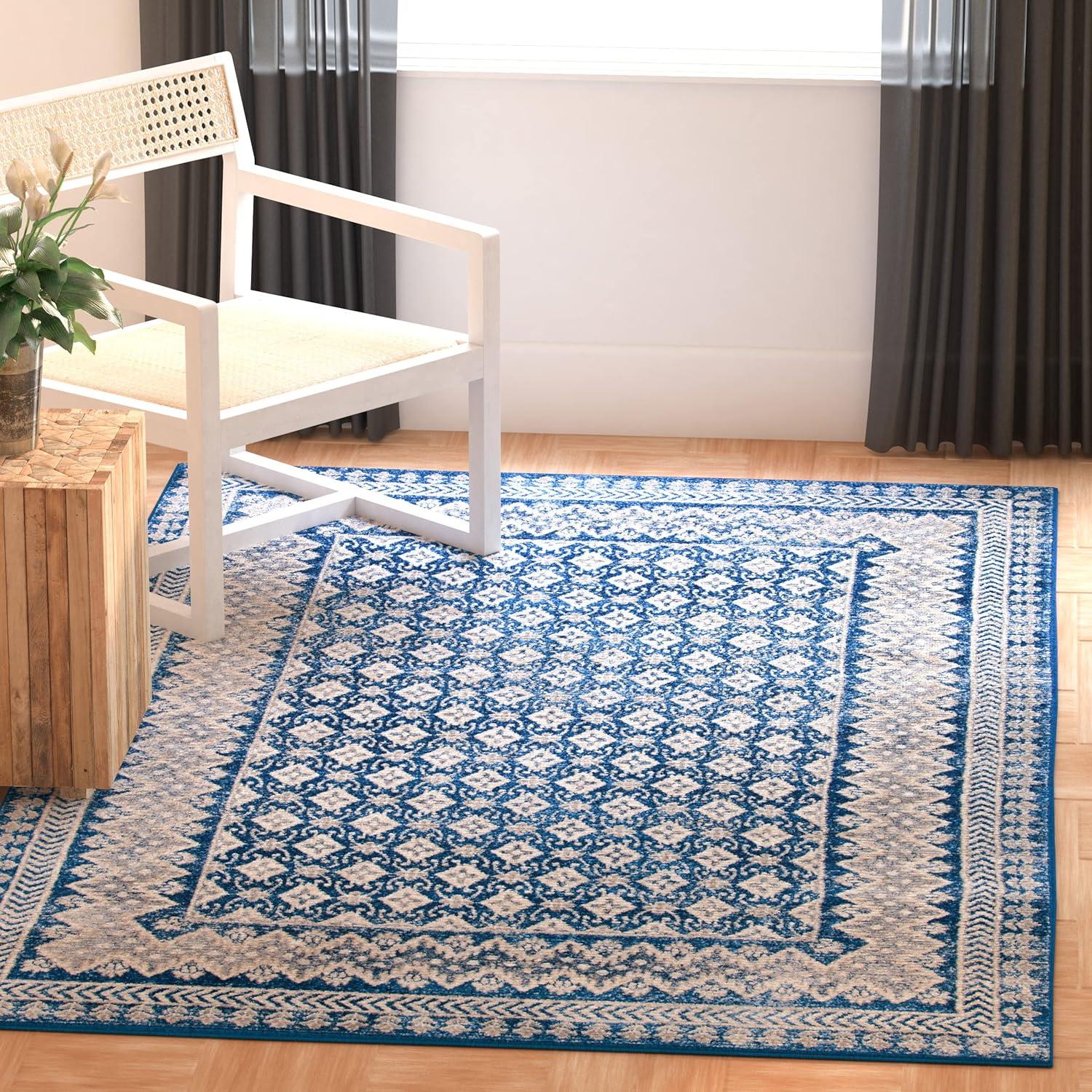 image:imageSAFAVIEH Brentwood Collection 8 x 10 Blue Yellow BNT899M Traditional Oriental Distressed NonShedding Living Room Bedroom Dining Home Office Area RugNavyBeige