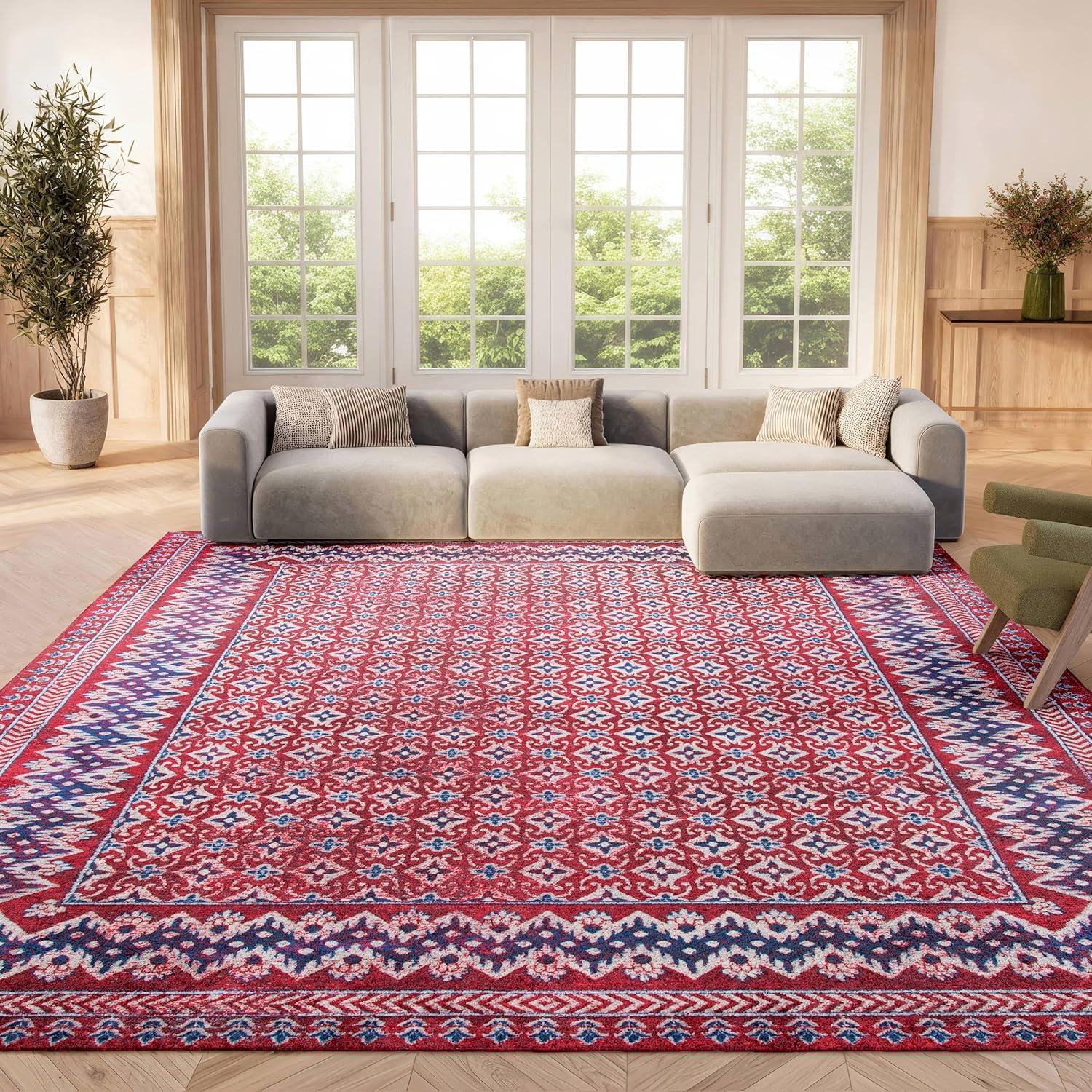 image:imageSAFAVIEH Brentwood Collection 8 x 10 Blue Yellow BNT899M Traditional Oriental Distressed NonShedding Living Room Bedroom Dining Home Office Area RugRedIvory