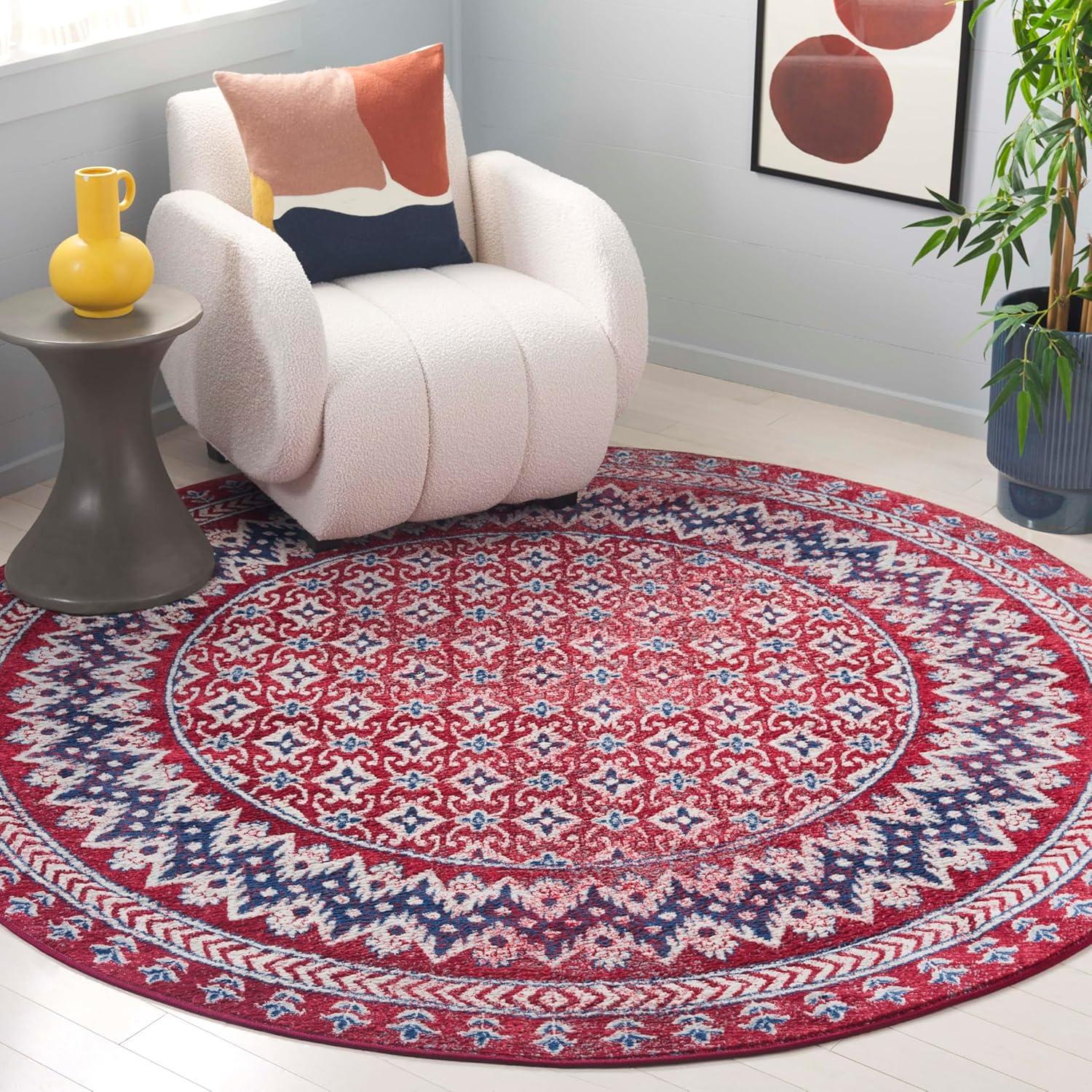 image:imageSAFAVIEH Brentwood Collection 8 x 10 Blue Yellow BNT899M Traditional Oriental Distressed NonShedding Living Room Bedroom Dining Home Office Area RugRedIvory