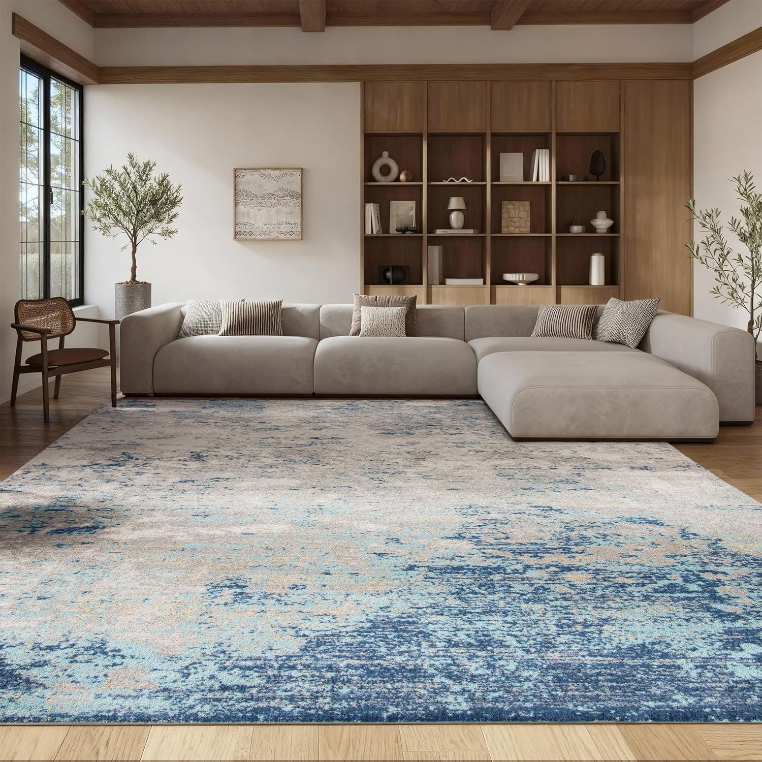 image:imageSAFAVIEH Brentwood Collection Area Rug 9 x 12 Grey amp Ivory Modern Abstract Design NonShedding amp Easy Care Ideal for High Traffic Areas in Living Room Bedroom BNT822HLight Grey Blue