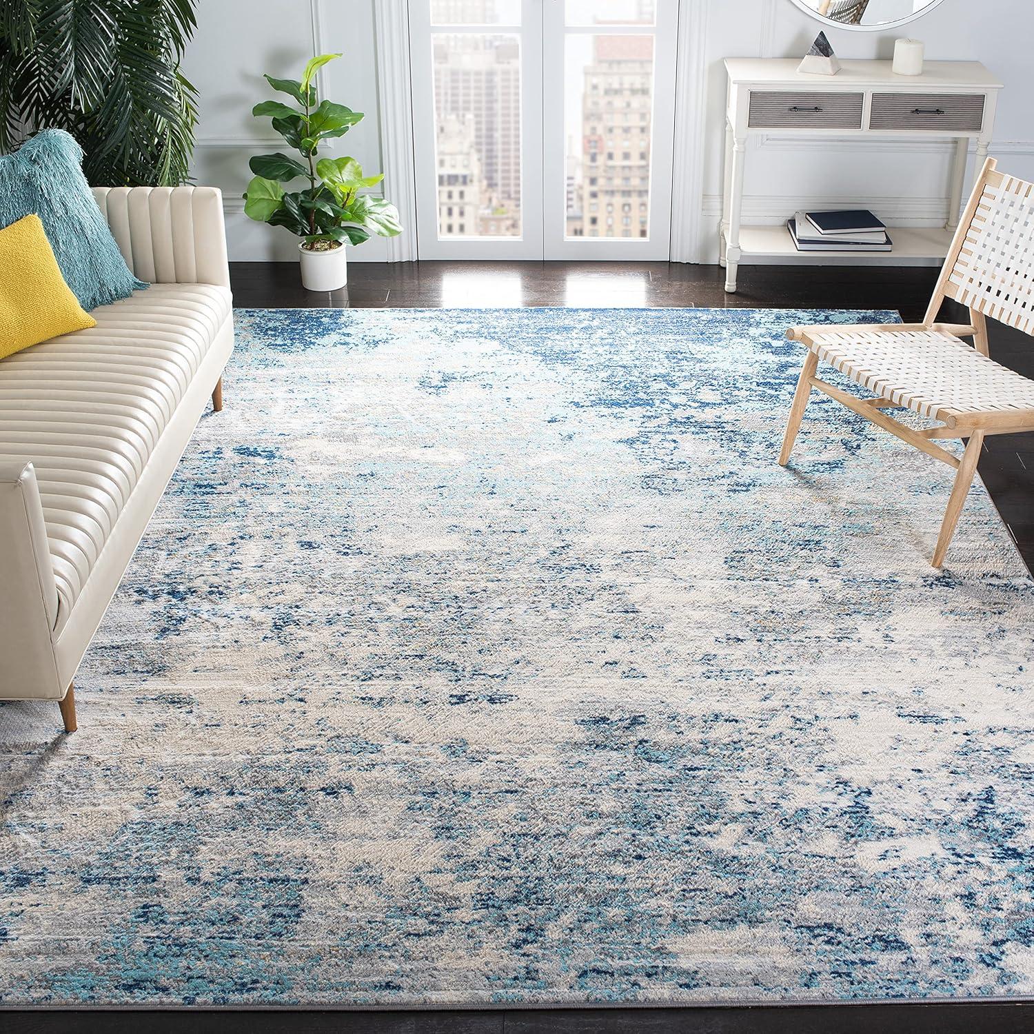 image:imageSAFAVIEH Brentwood Collection Area Rug 9 x 12 Grey amp Ivory Modern Abstract Design NonShedding amp Easy Care Ideal for High Traffic Areas in Living Room Bedroom BNT822HLight Grey Blue