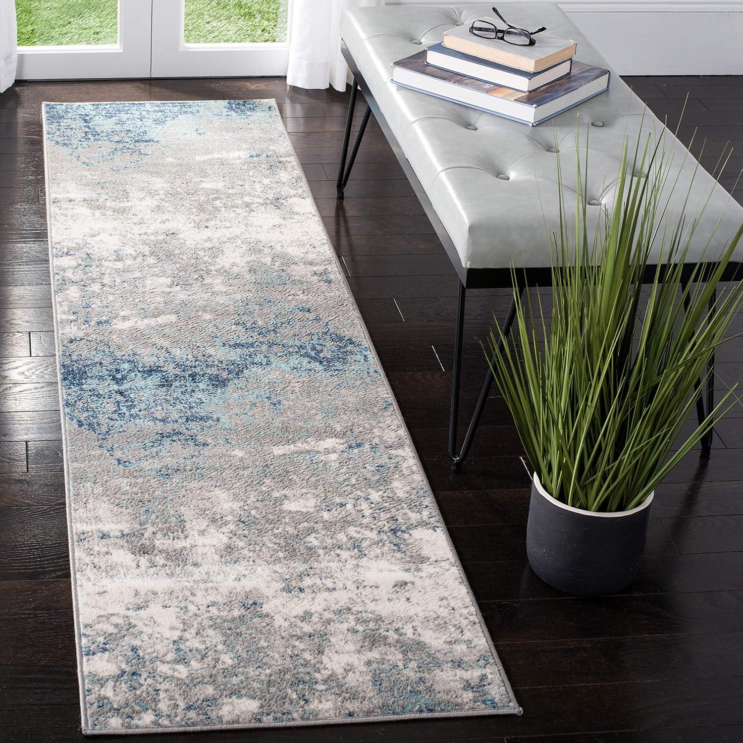 image:imageSAFAVIEH Brentwood Collection Area Rug 9 x 12 Grey amp Ivory Modern Abstract Design NonShedding amp Easy Care Ideal for High Traffic Areas in Living Room Bedroom BNT822HLight Grey Blue