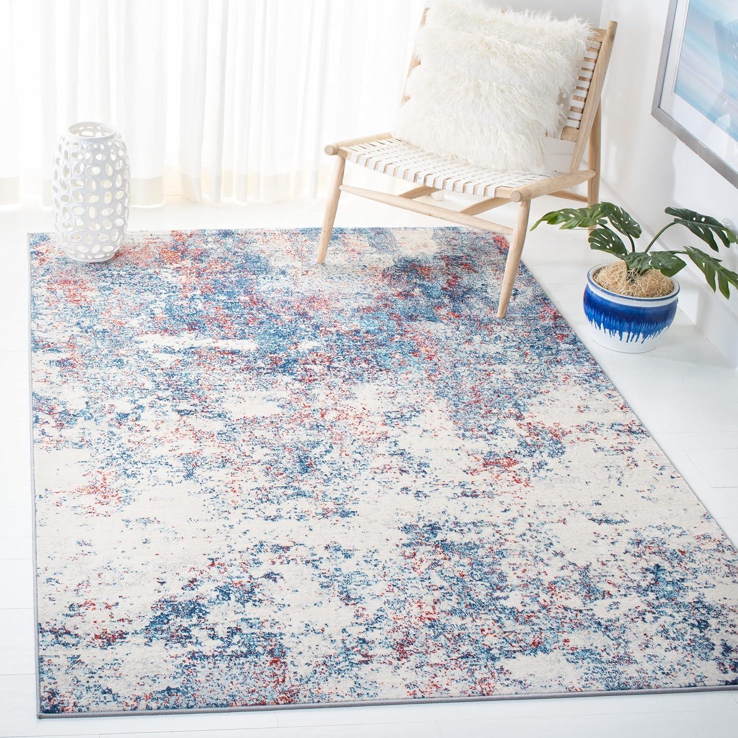 image:imageSAFAVIEH Brentwood Collection Area Rug 9 x 12 Grey amp Ivory Modern Abstract Design NonShedding amp Easy Care Ideal for High Traffic Areas in Living Room Bedroom BNT822HNavyRed