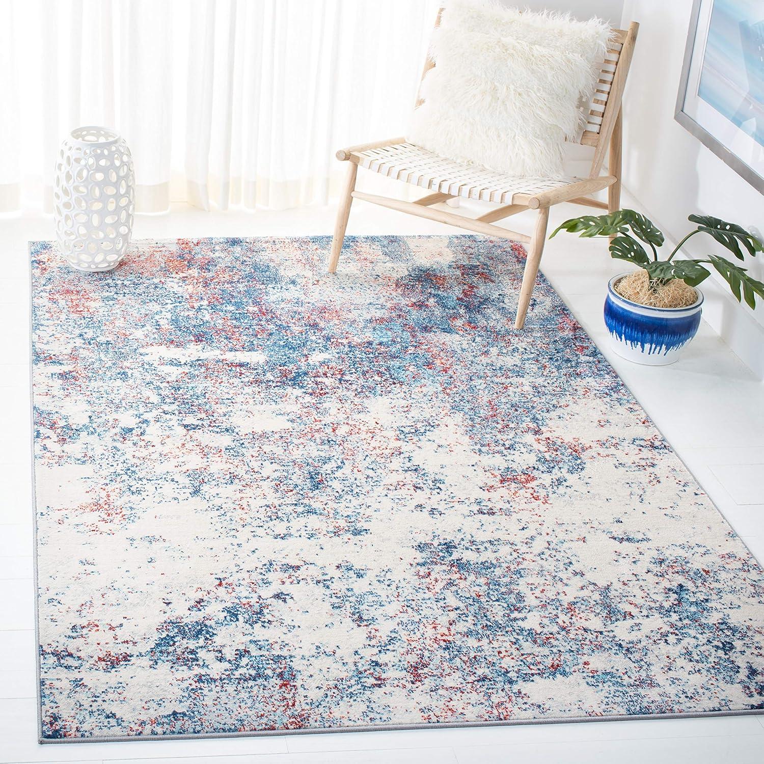 image:imageSAFAVIEH Brentwood Collection Area Rug 9 x 12 Grey amp Ivory Modern Abstract Design NonShedding amp Easy Care Ideal for High Traffic Areas in Living Room Bedroom BNT822HNavyRed