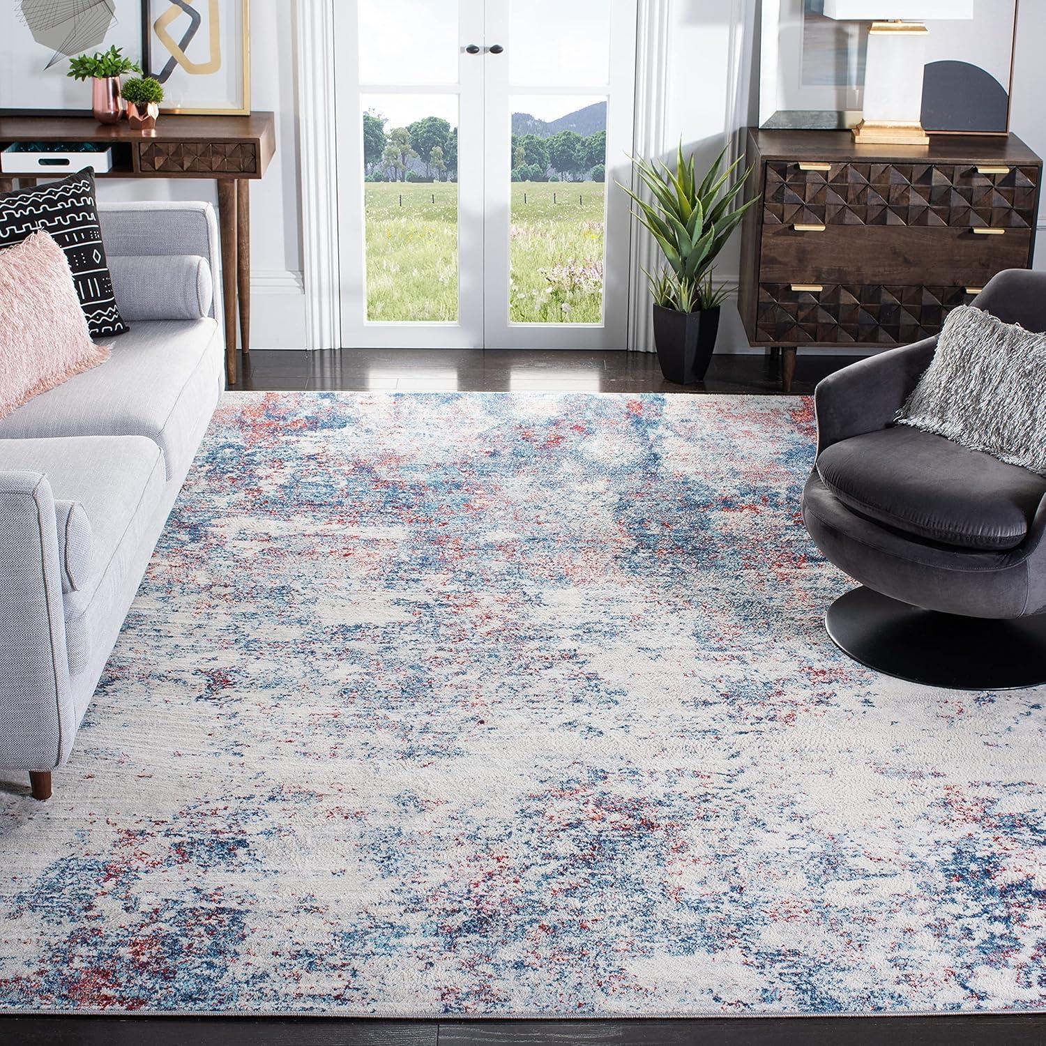 image:imageSAFAVIEH Brentwood Collection Area Rug 9 x 12 Grey amp Ivory Modern Abstract Design NonShedding amp Easy Care Ideal for High Traffic Areas in Living Room Bedroom BNT822HNavyRed