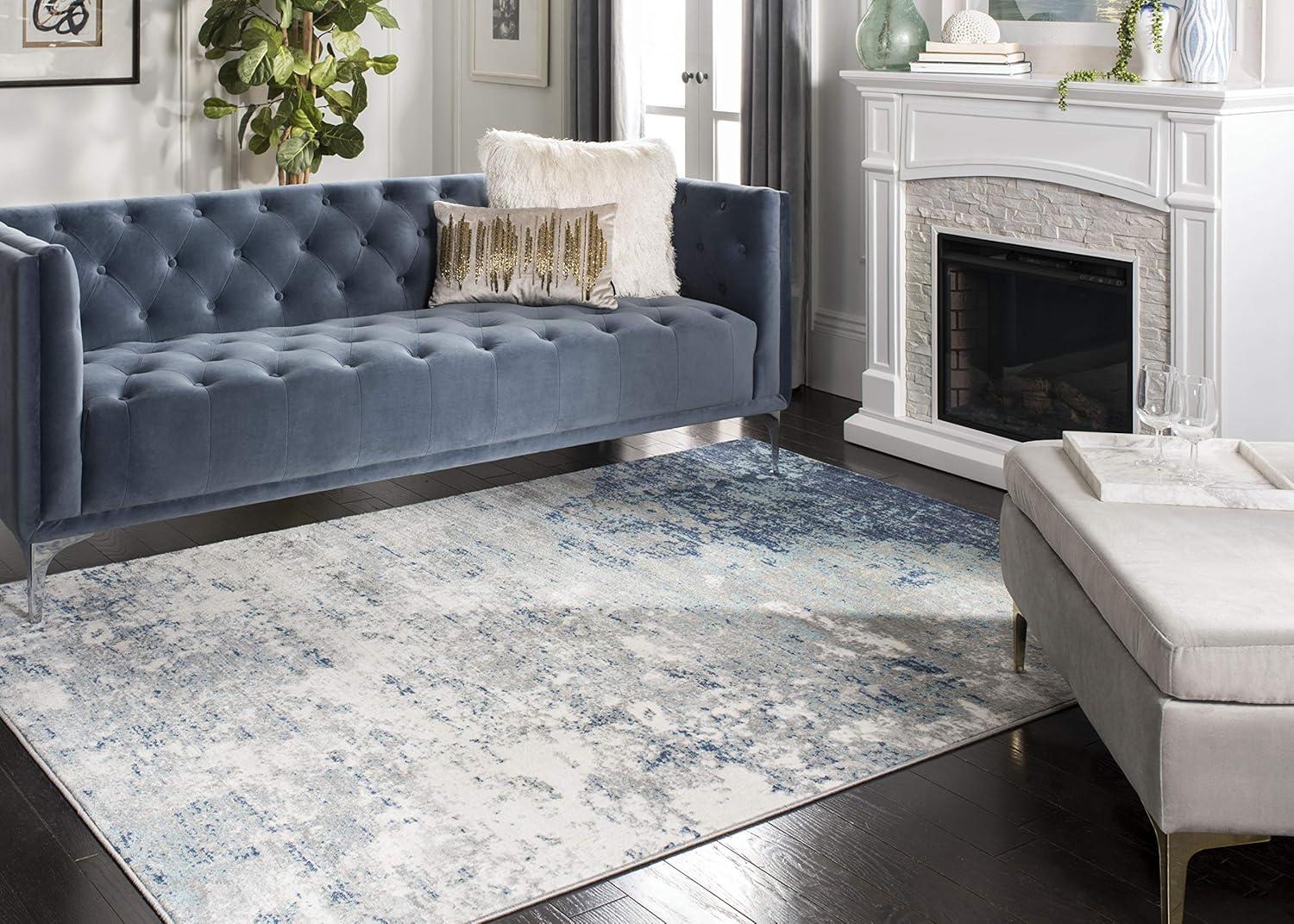 image:imageSAFAVIEH Brentwood Collection Area Rug 9 x 12 Grey amp Ivory Modern Abstract Design NonShedding amp Easy Care Ideal for High Traffic Areas in Living Room Bedroom BNT822HLight Grey Blue