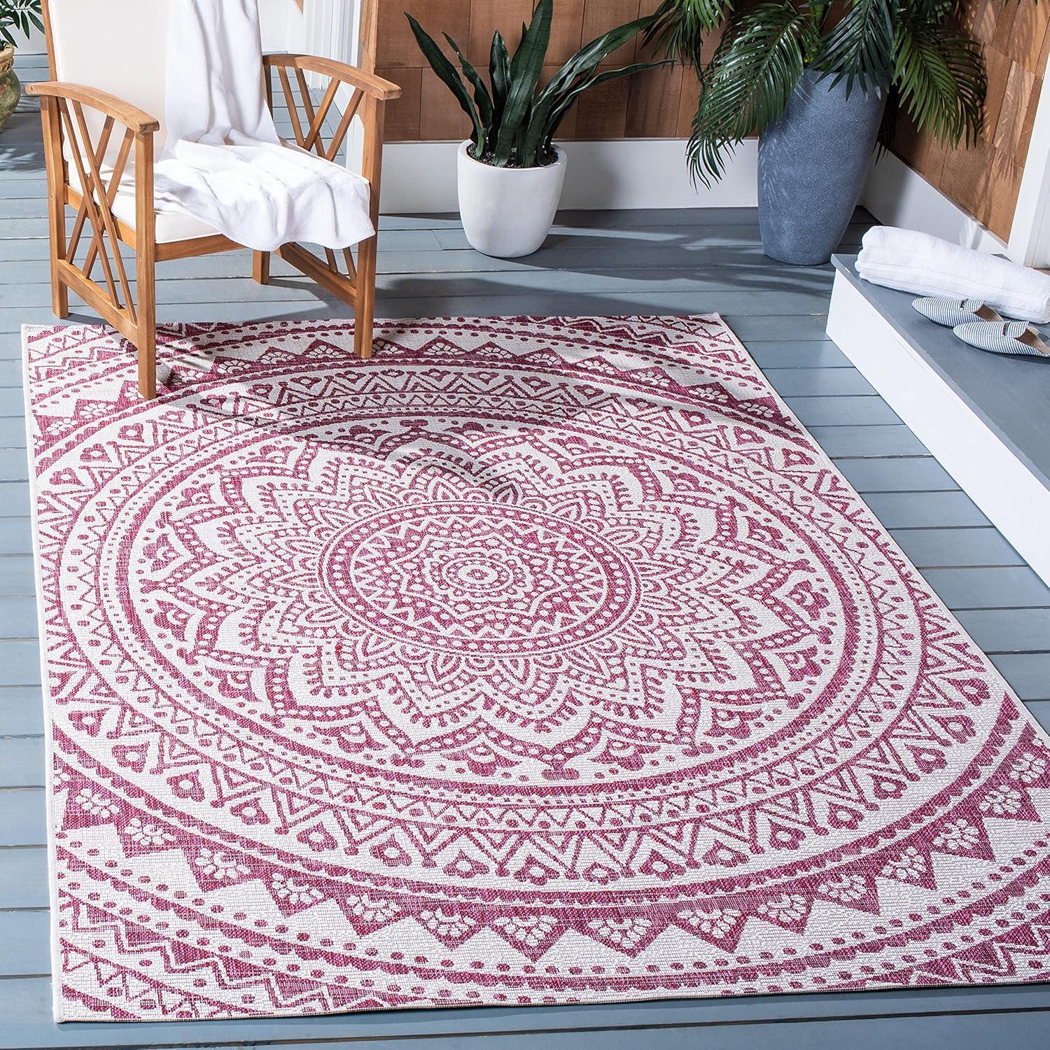 image:imageSAFAVIEH Courtyard Collection 8 x 10 BeigeBrown CY8734 IndoorOutdoor Patio Backyard Mudroom AreaRugIvoryFuchsia