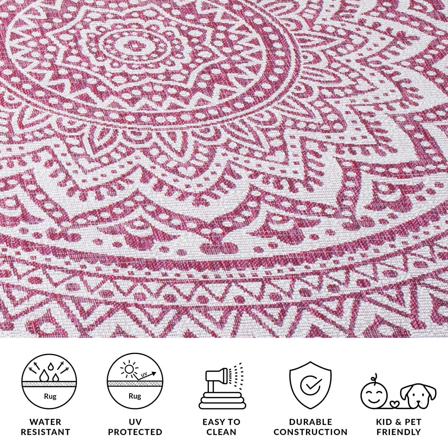 image:imageSAFAVIEH Courtyard Collection 8 x 10 BeigeBrown CY8734 IndoorOutdoor Patio Backyard Mudroom AreaRugIvoryFuchsia