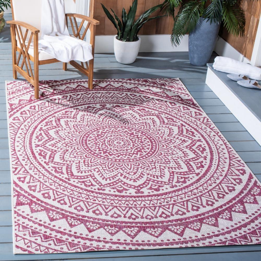 image:imageSAFAVIEH Courtyard Collection 8 x 10 BeigeBrown CY8734 IndoorOutdoor Patio Backyard Mudroom AreaRugIvoryFuchsia