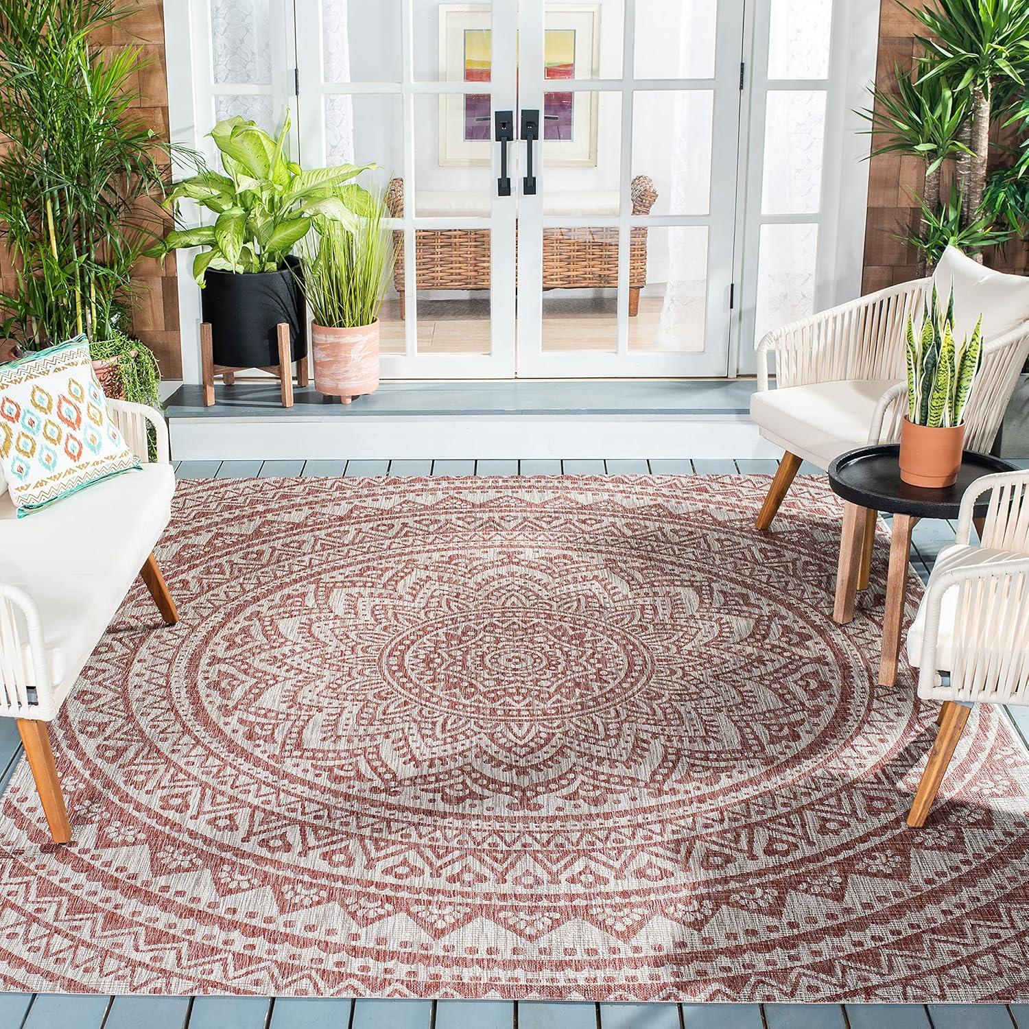 image:imageSAFAVIEH Courtyard Collection 8 x 10 BeigeBrown CY8734 IndoorOutdoor Patio Backyard Mudroom AreaRugLight BeigeTerracotta