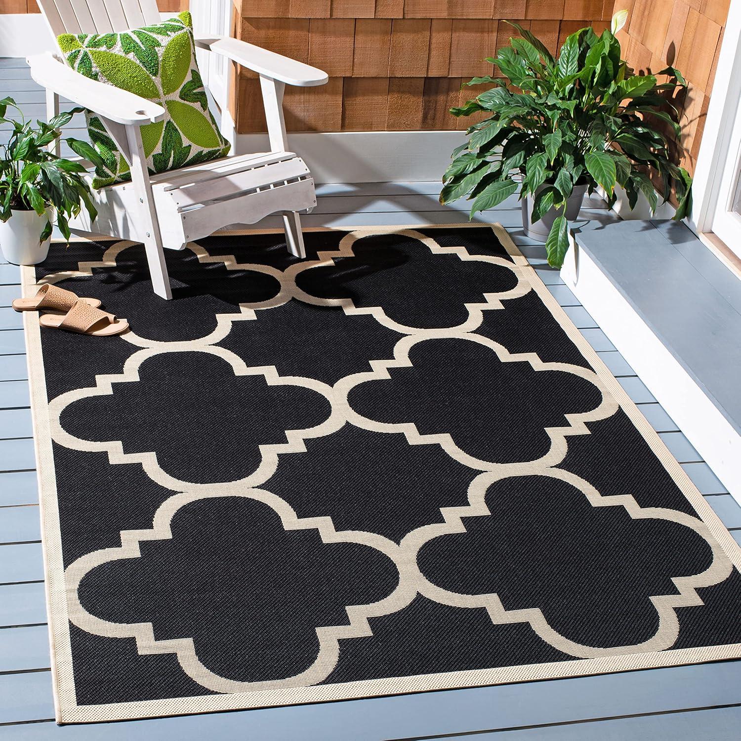 image:imageSAFAVIEH Courtyard Collection 8 x 11 BlueBeige CY6243 Moroccan Trellis Indoor Outdoor Waterproof EasyCleaning Patio Backyard Mudroom AreaRugBlackBeige