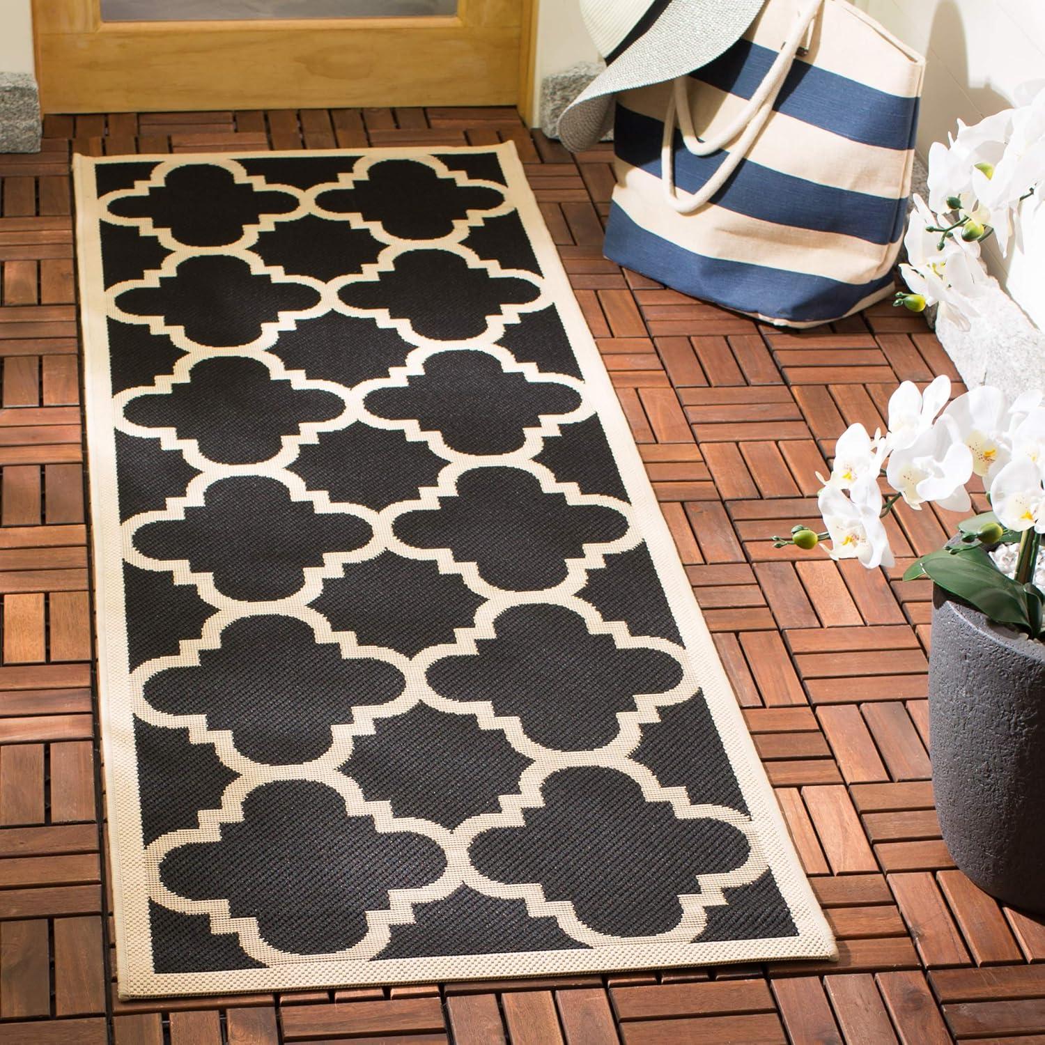 image:imageSAFAVIEH Courtyard Collection 8 x 11 BlueBeige CY6243 Moroccan Trellis Indoor Outdoor Waterproof EasyCleaning Patio Backyard Mudroom AreaRugBlackBeige