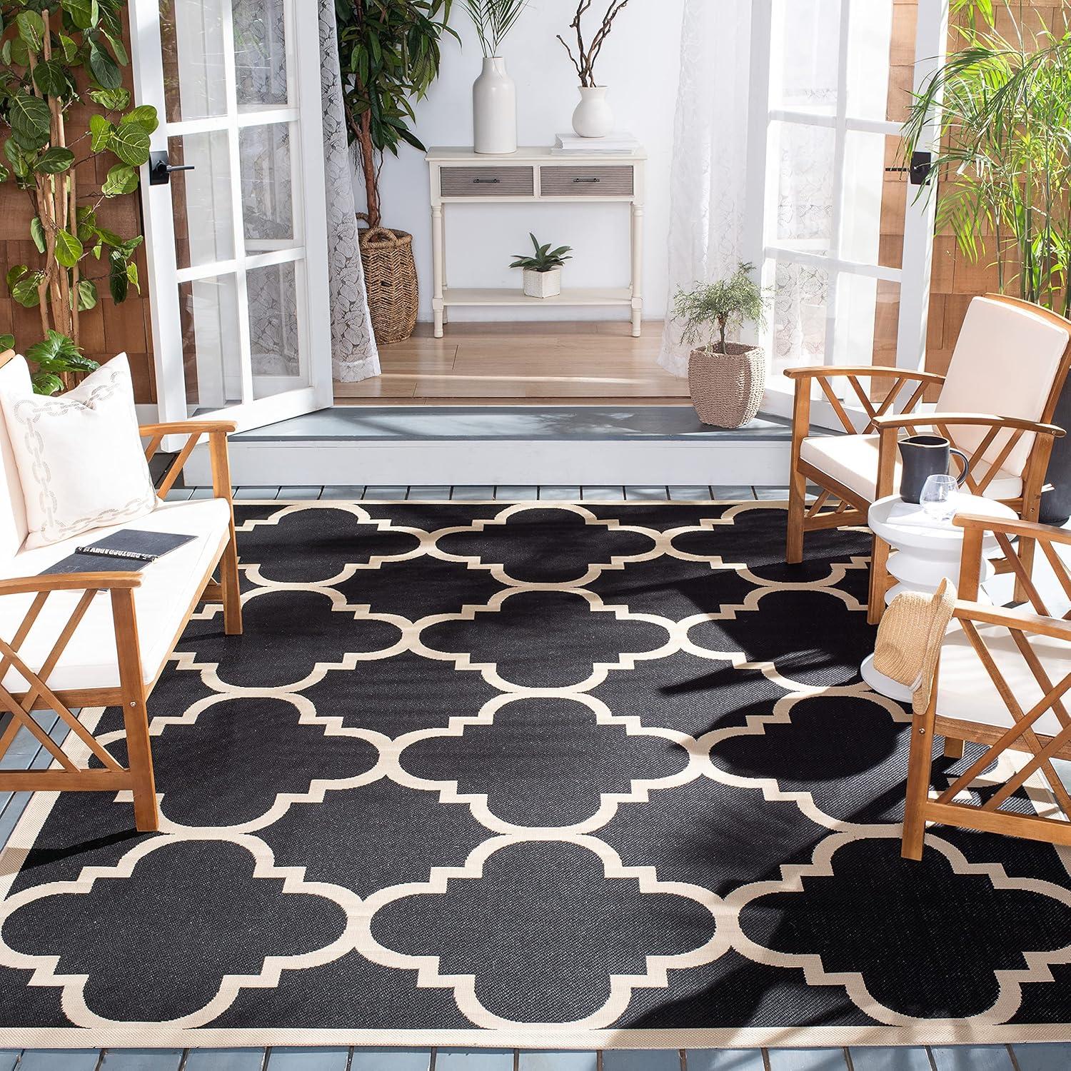 image:imageSAFAVIEH Courtyard Collection 8 x 11 BlueBeige CY6243 Moroccan Trellis Indoor Outdoor Waterproof EasyCleaning Patio Backyard Mudroom AreaRugBlackBeige