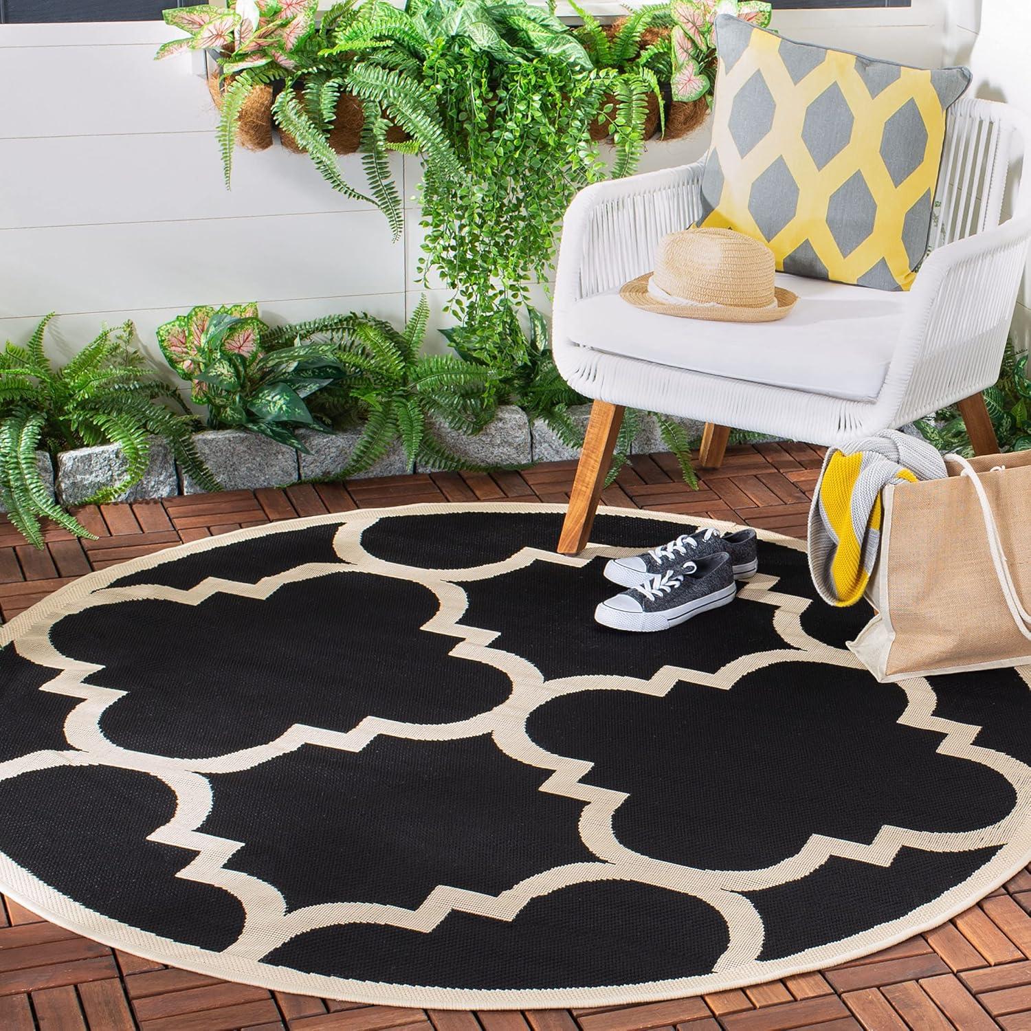 image:imageSAFAVIEH Courtyard Collection 8 x 11 BlueBeige CY6243 Moroccan Trellis Indoor Outdoor Waterproof EasyCleaning Patio Backyard Mudroom AreaRugBlackBeige