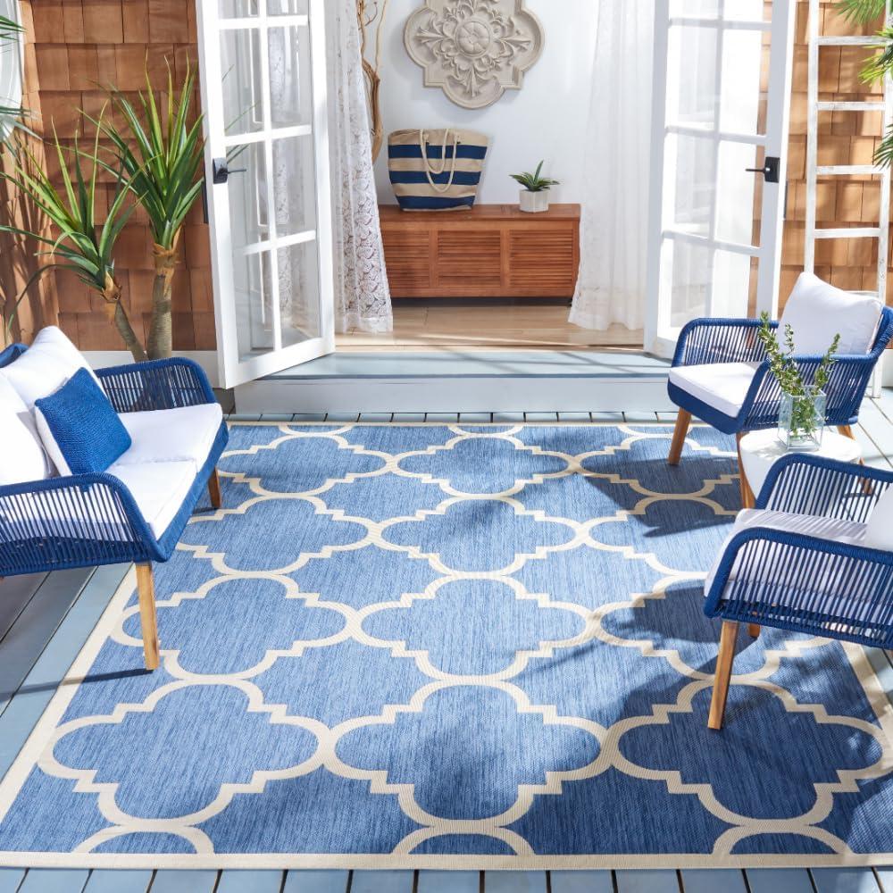 image:imageSAFAVIEH Courtyard Collection 8 x 11 BlueBeige CY6243 Moroccan Trellis Indoor Outdoor Waterproof EasyCleaning Patio Backyard Mudroom AreaRugBlueBeige