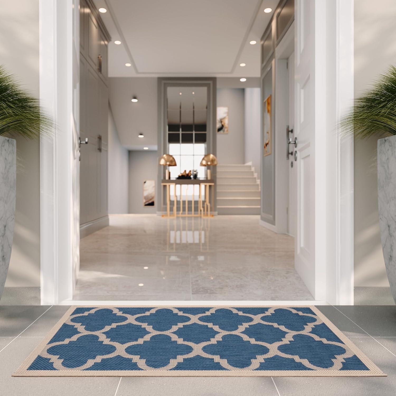 image:imageSAFAVIEH Courtyard Collection 8 x 11 BlueBeige CY6243 Moroccan Trellis Indoor Outdoor Waterproof EasyCleaning Patio Backyard Mudroom AreaRugBlueBeige
