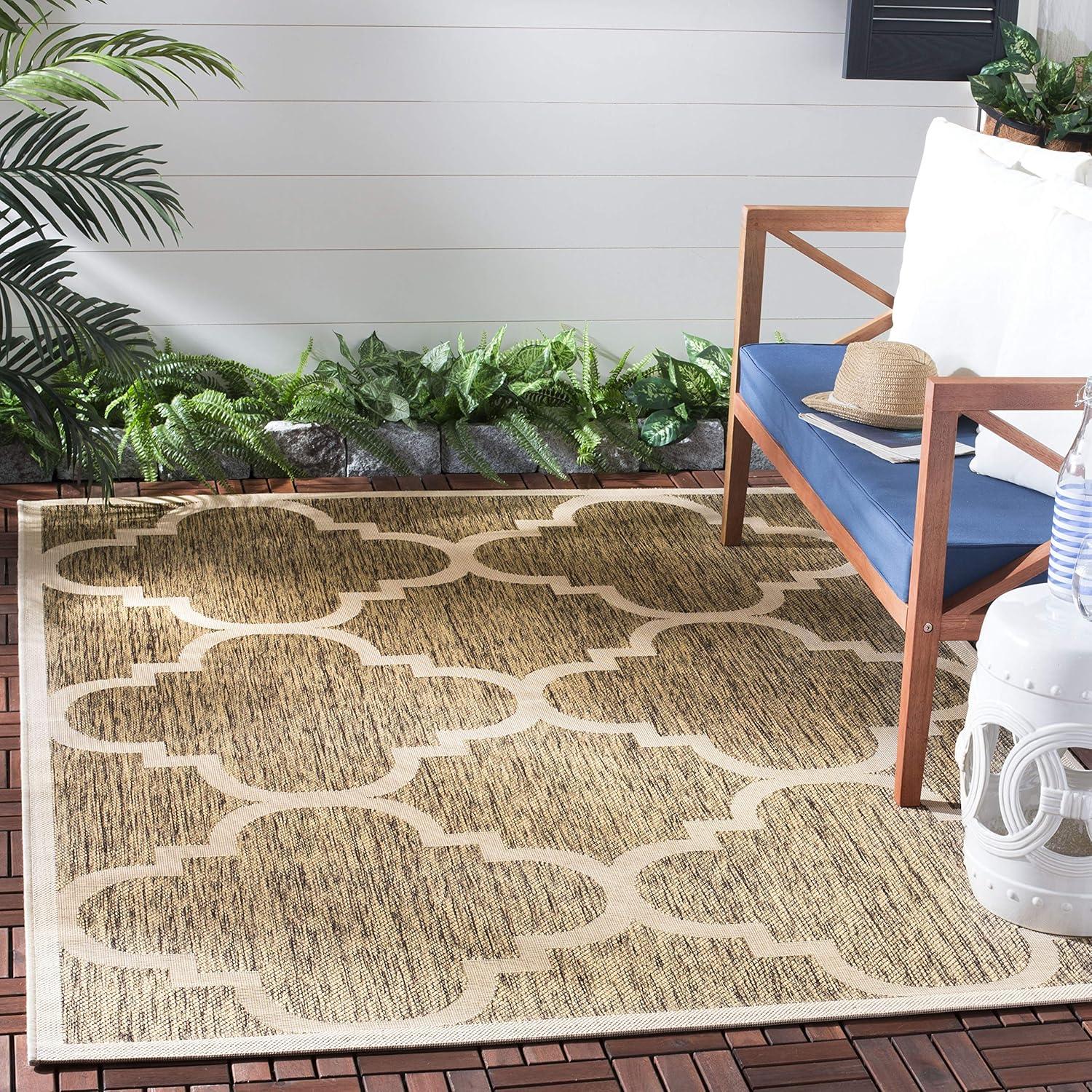 image:imageSAFAVIEH Courtyard Collection 8 x 11 BlueBeige CY6243 Moroccan Trellis Indoor Outdoor Waterproof EasyCleaning Patio Backyard Mudroom AreaRugBrown