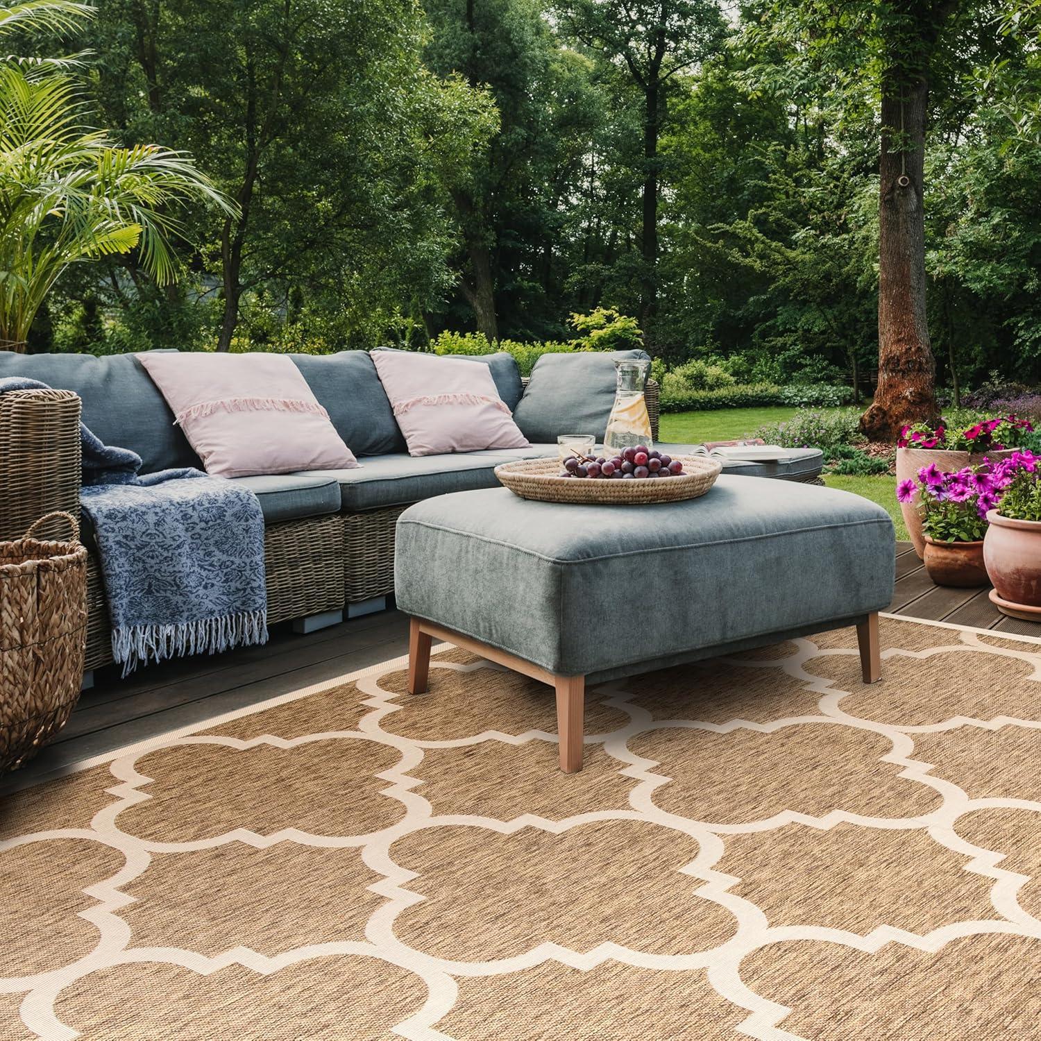 image:imageSAFAVIEH Courtyard Collection 8 x 11 BlueBeige CY6243 Moroccan Trellis Indoor Outdoor Waterproof EasyCleaning Patio Backyard Mudroom AreaRugBrown