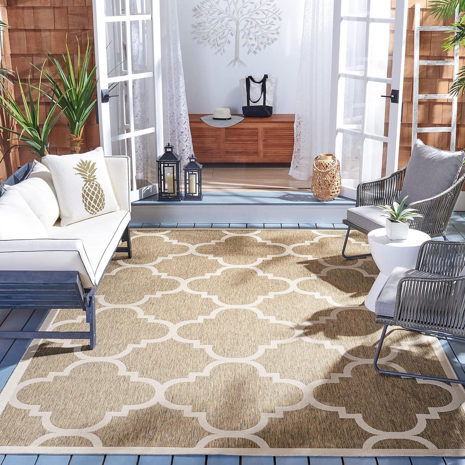 image:imageSAFAVIEH Courtyard Collection 8 x 11 BlueBeige CY6243 Moroccan Trellis Indoor Outdoor Waterproof EasyCleaning Patio Backyard Mudroom AreaRugBrown