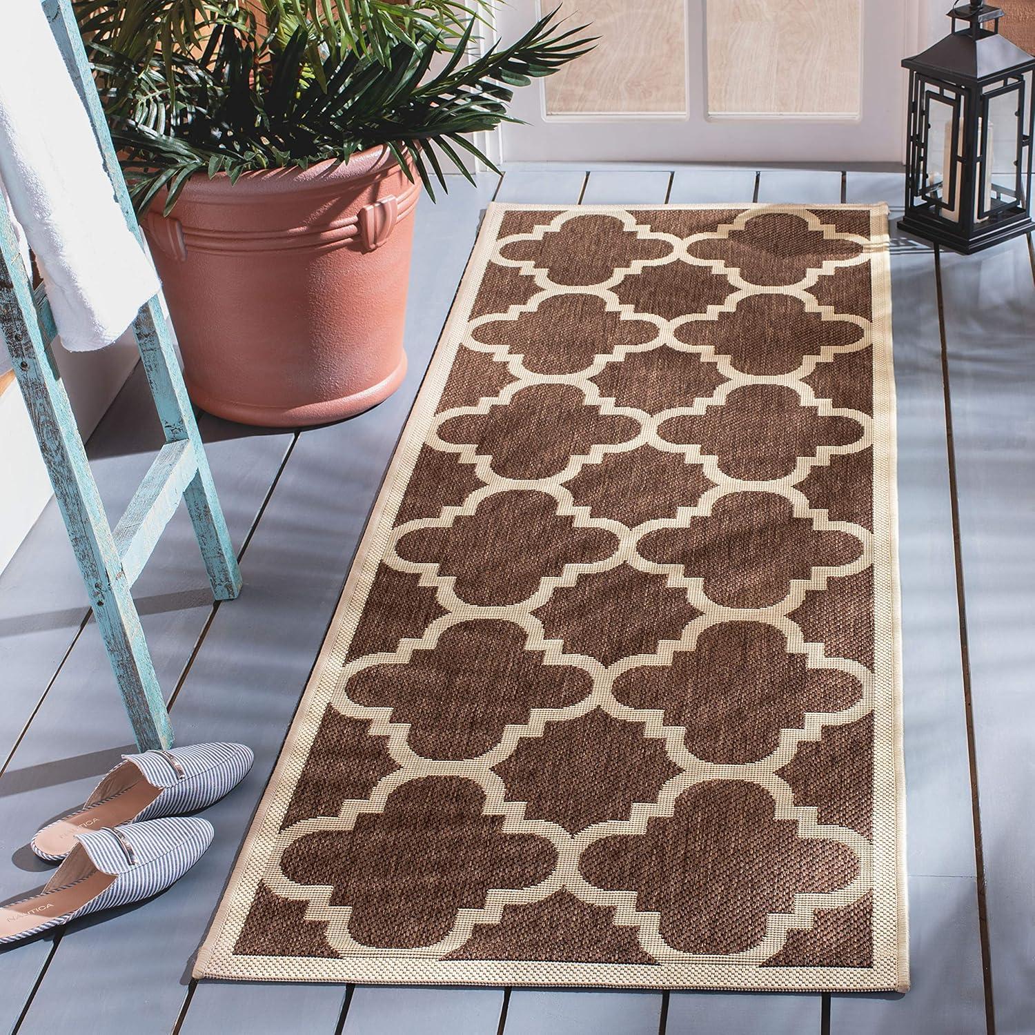 image:imageSAFAVIEH Courtyard Collection 8 x 11 BlueBeige CY6243 Moroccan Trellis Indoor Outdoor Waterproof EasyCleaning Patio Backyard Mudroom AreaRugDark Brown