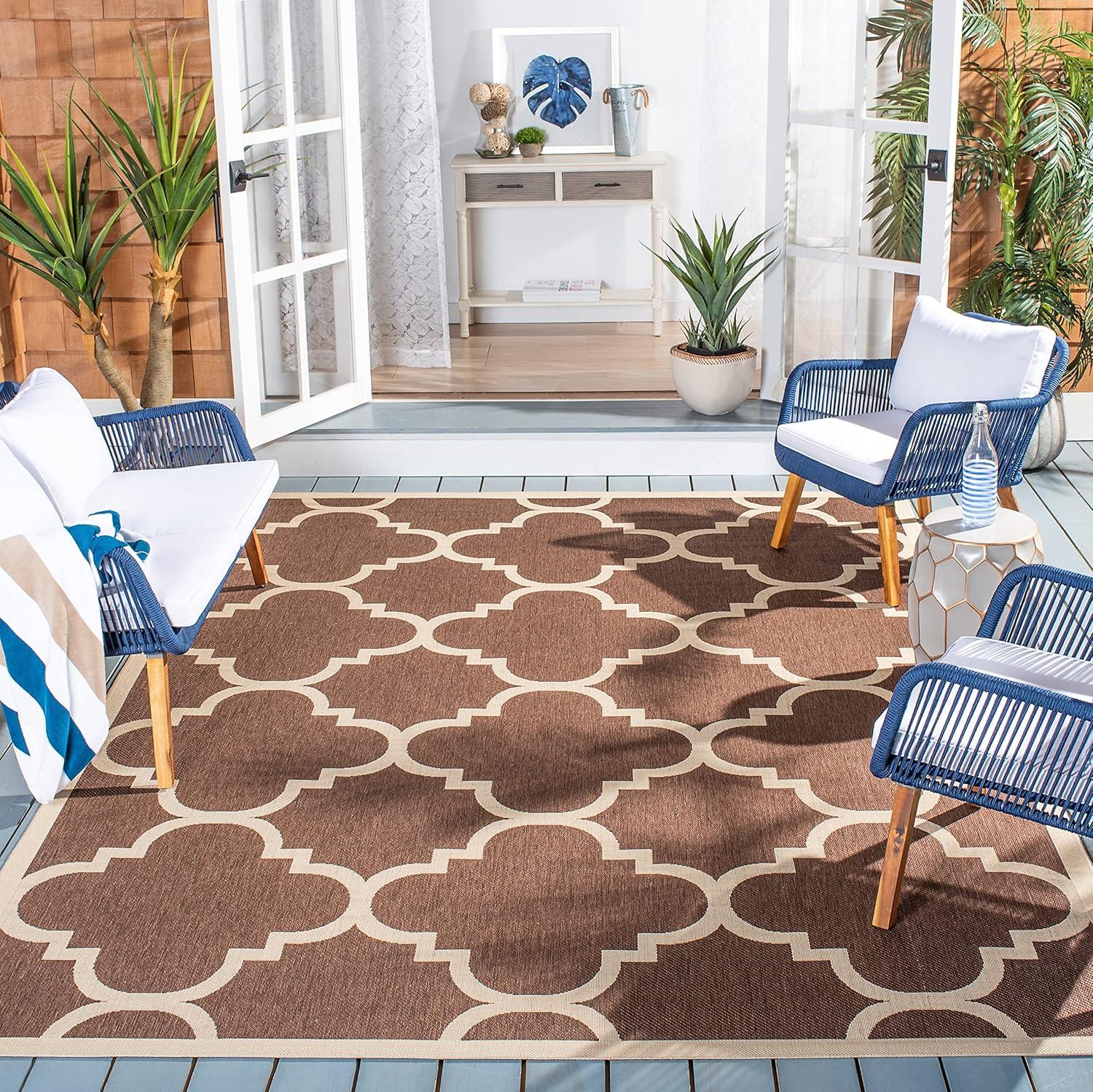 image:imageSAFAVIEH Courtyard Collection 8 x 11 BlueBeige CY6243 Moroccan Trellis Indoor Outdoor Waterproof EasyCleaning Patio Backyard Mudroom AreaRugDark Brown