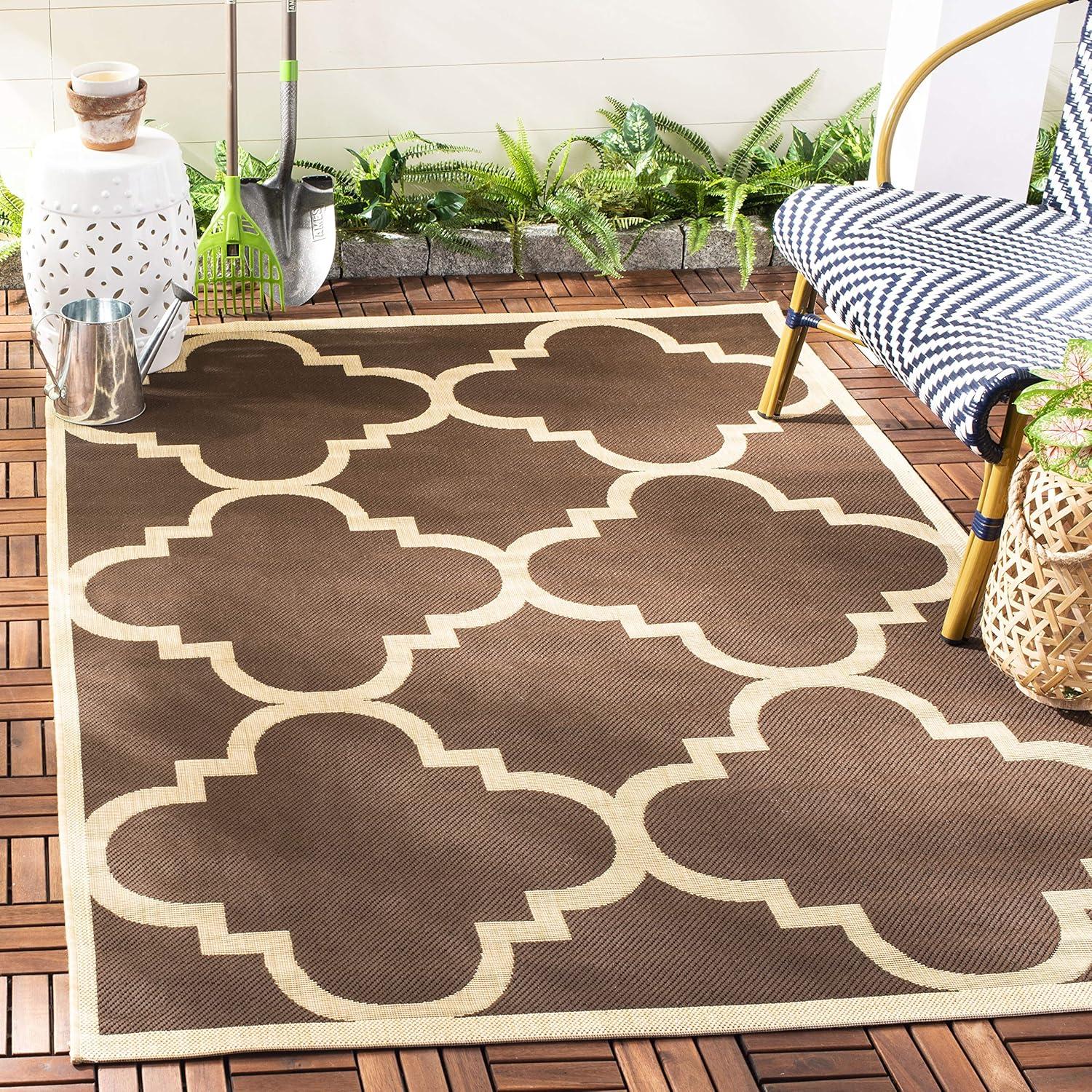 image:imageSAFAVIEH Courtyard Collection 8 x 11 BlueBeige CY6243 Moroccan Trellis Indoor Outdoor Waterproof EasyCleaning Patio Backyard Mudroom AreaRugDark Brown