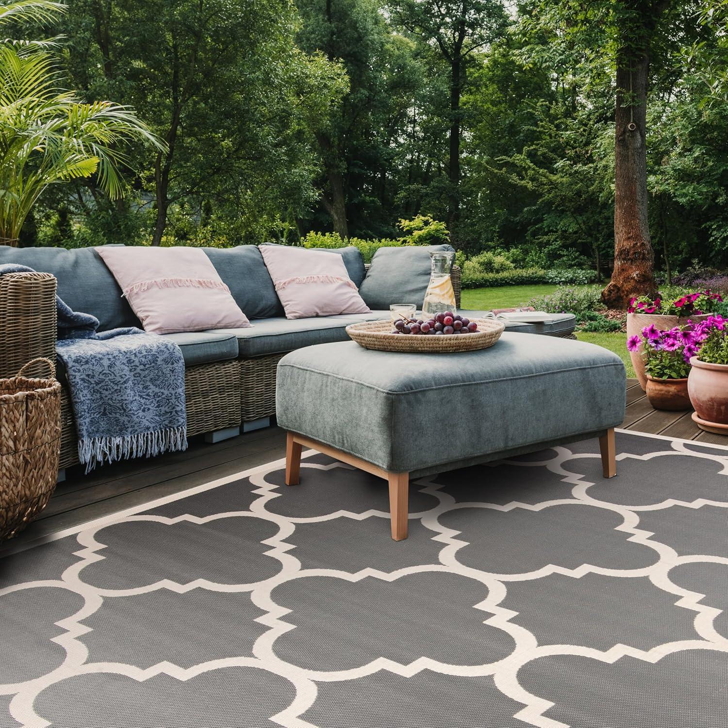 image:imageSAFAVIEH Courtyard Collection 8 x 11 BlueBeige CY6243 Moroccan Trellis Indoor Outdoor Waterproof EasyCleaning Patio Backyard Mudroom AreaRugGreyBeige