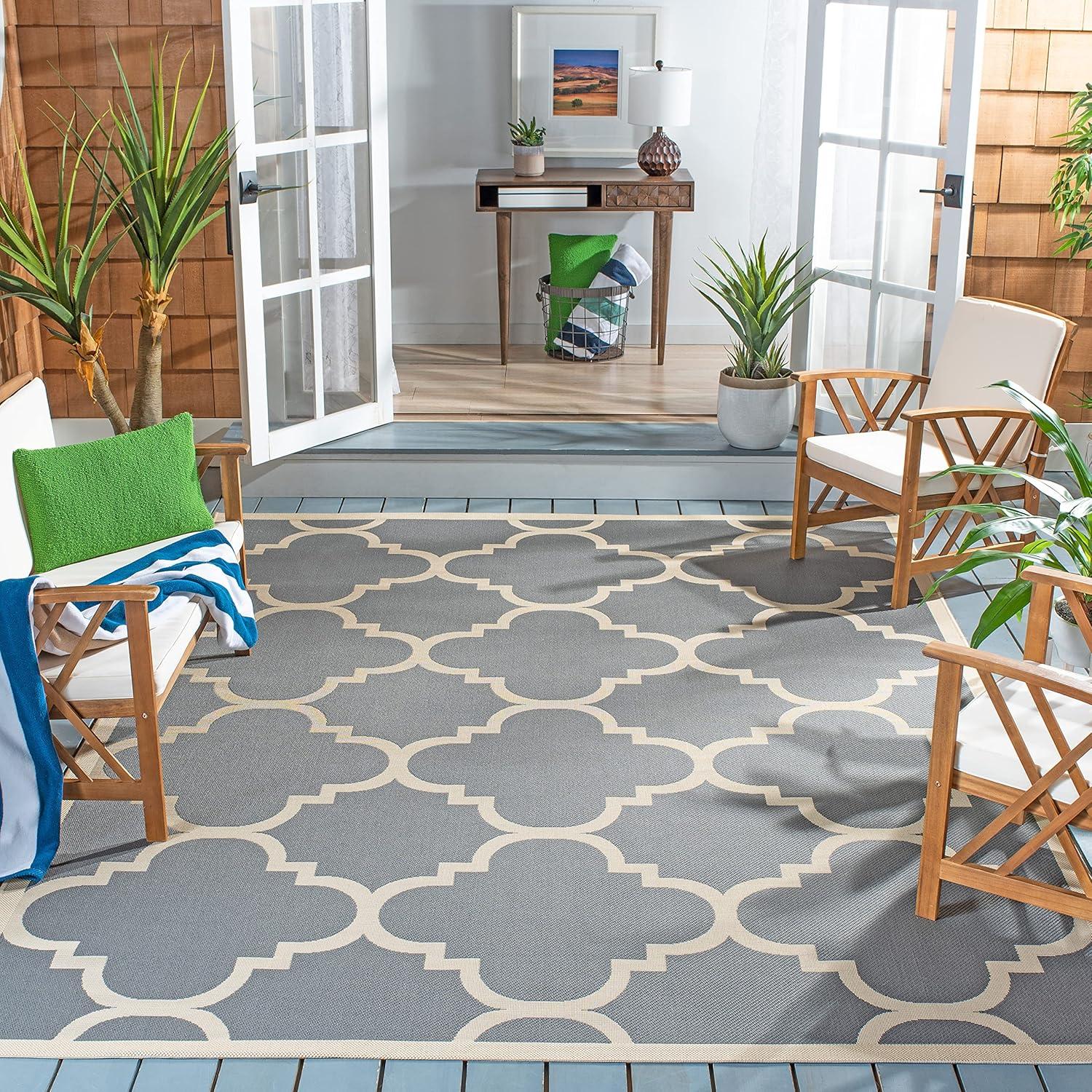 image:imageSAFAVIEH Courtyard Collection 8 x 11 BlueBeige CY6243 Moroccan Trellis Indoor Outdoor Waterproof EasyCleaning Patio Backyard Mudroom AreaRugGreyBeige