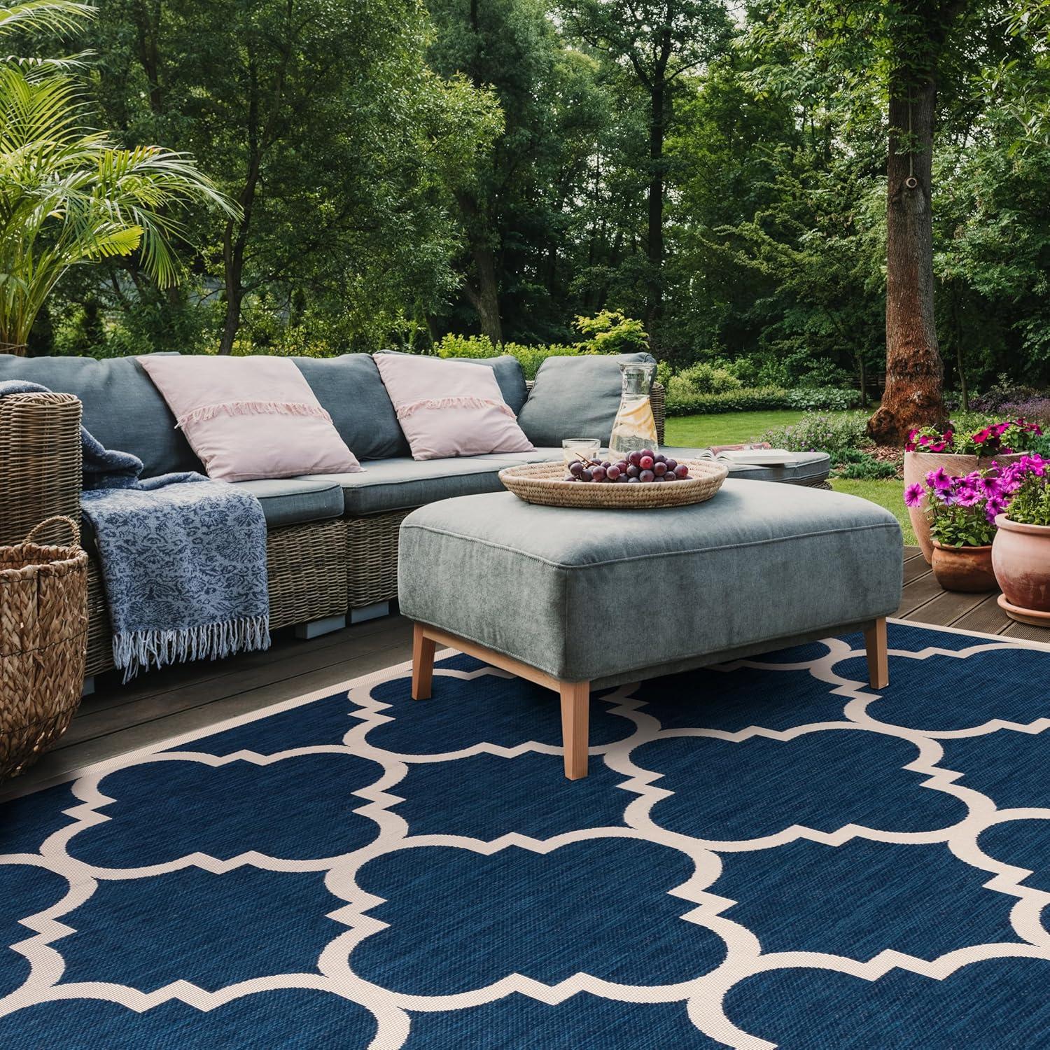 image:imageSAFAVIEH Courtyard Collection 8 x 11 BlueBeige CY6243 Moroccan Trellis Indoor Outdoor Waterproof EasyCleaning Patio Backyard Mudroom AreaRugNavyBeige