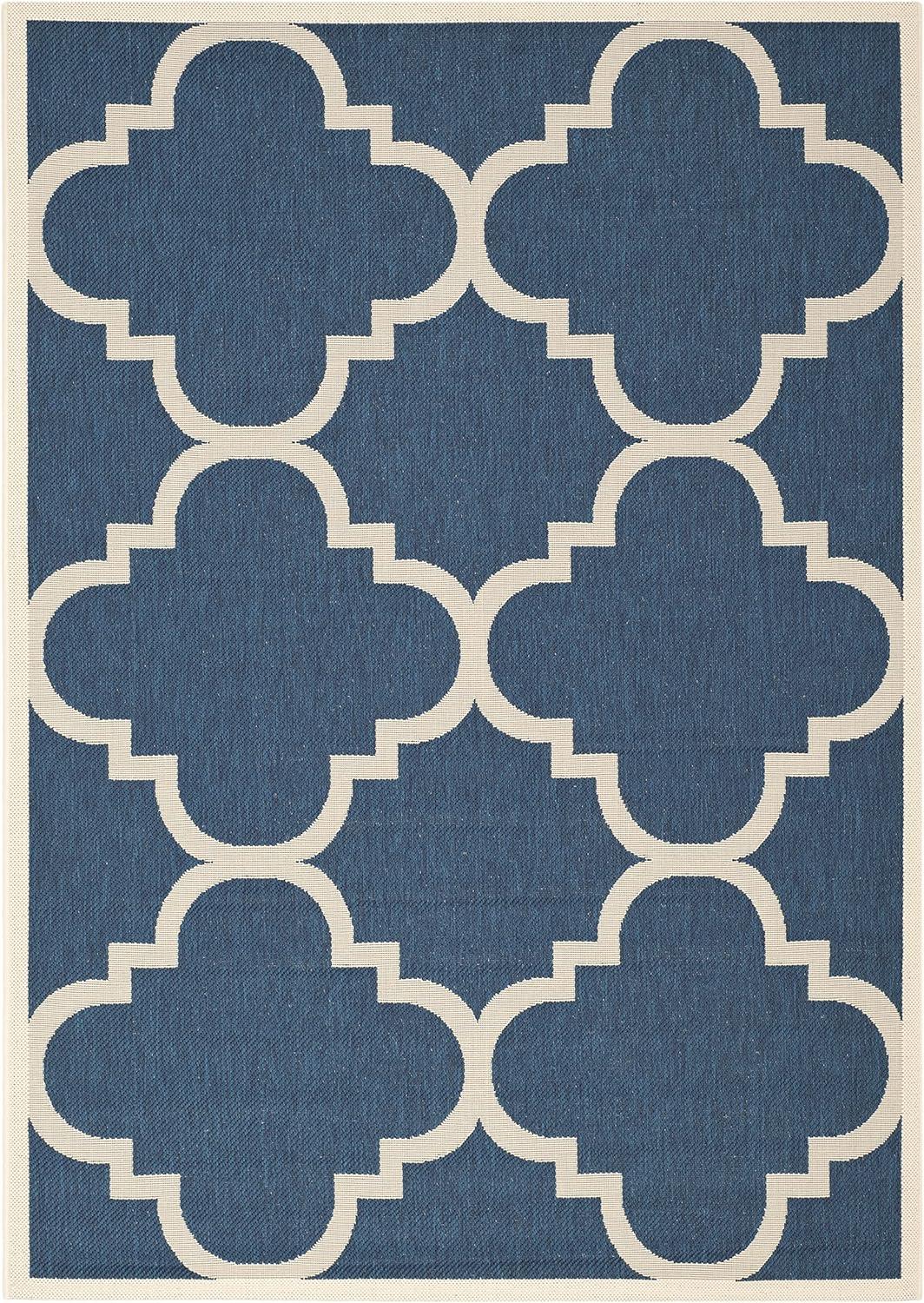 image:imageSAFAVIEH Courtyard Collection 8 x 11 BlueBeige CY6243 Moroccan Trellis Indoor Outdoor Waterproof EasyCleaning Patio Backyard Mudroom AreaRugNavyBeige