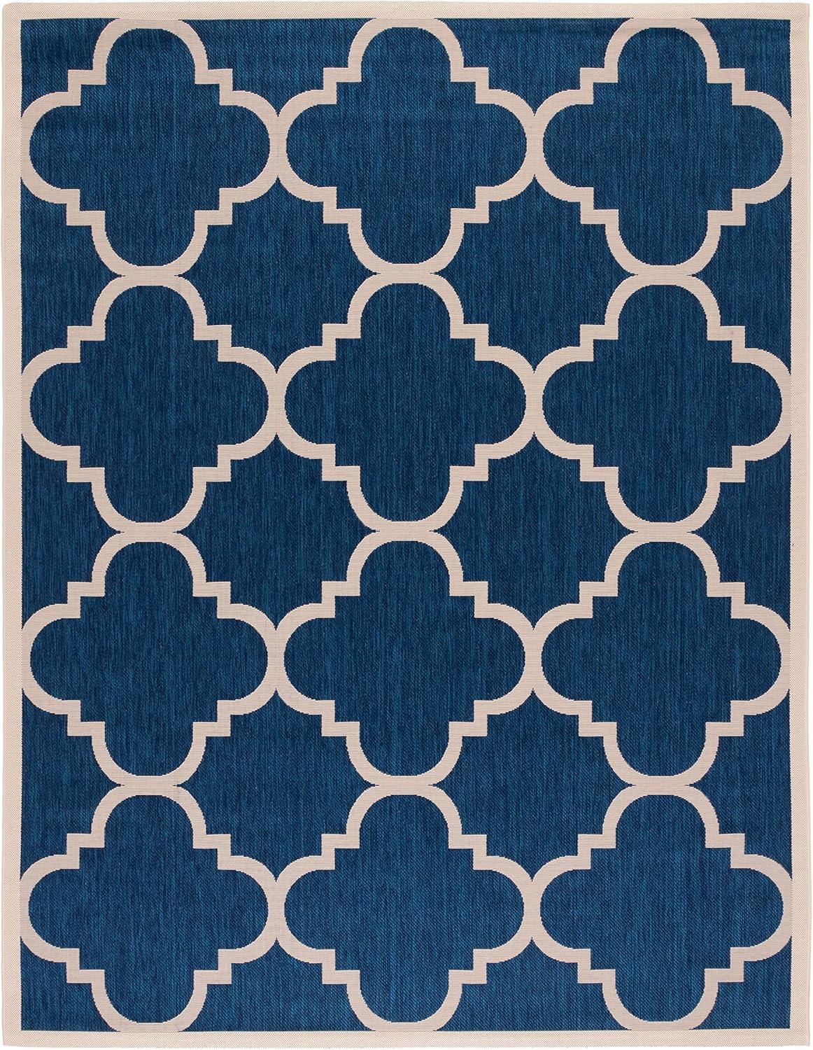 image:imageSAFAVIEH Courtyard Collection 8 x 11 BlueBeige CY6243 Moroccan Trellis Indoor Outdoor Waterproof EasyCleaning Patio Backyard Mudroom AreaRugNavyBeige