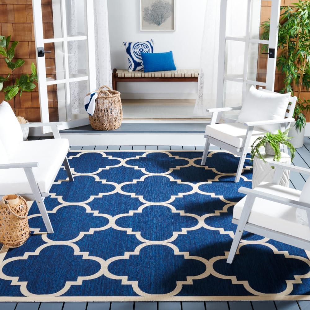image:imageSAFAVIEH Courtyard Collection 8 x 11 BlueBeige CY6243 Moroccan Trellis Indoor Outdoor Waterproof EasyCleaning Patio Backyard Mudroom AreaRugNavyBeige