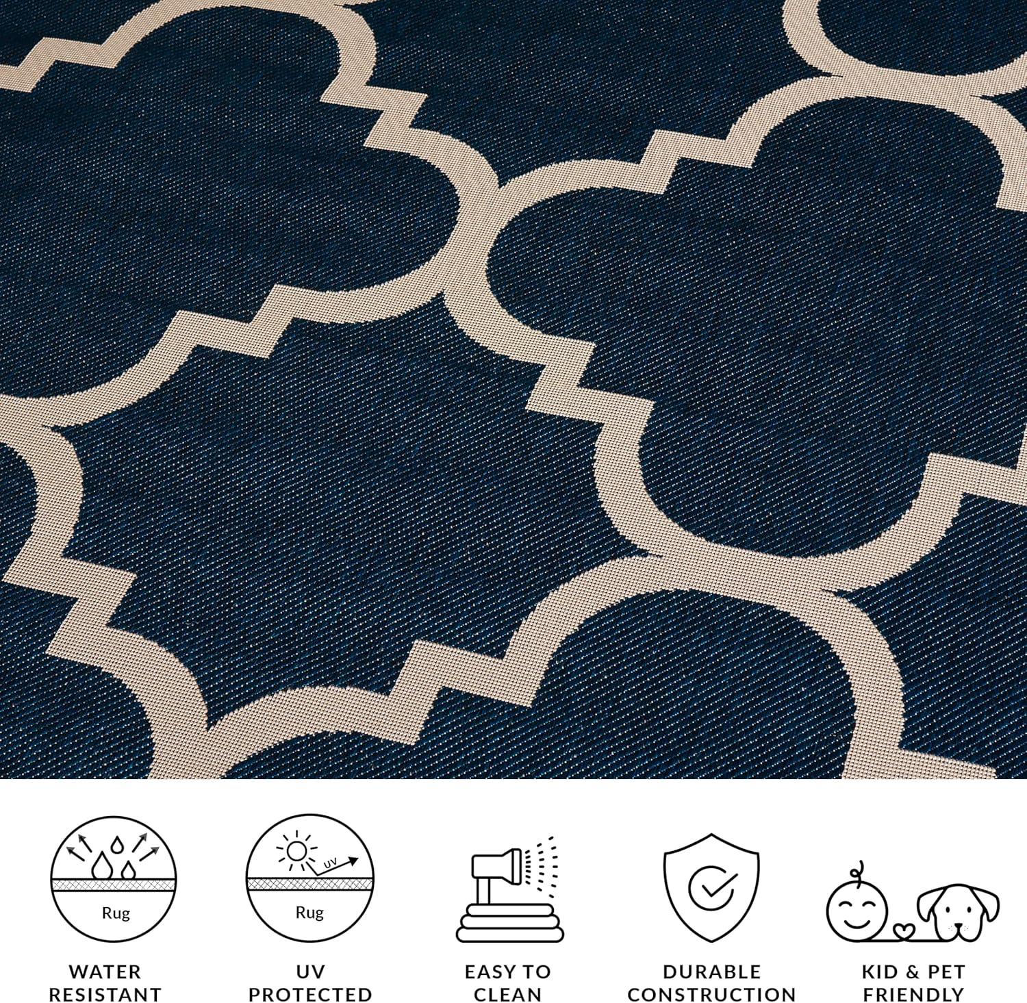 image:imageSAFAVIEH Courtyard Collection 8 x 11 BlueBeige CY6243 Moroccan Trellis Indoor Outdoor Waterproof EasyCleaning Patio Backyard Mudroom AreaRugNavyBeige