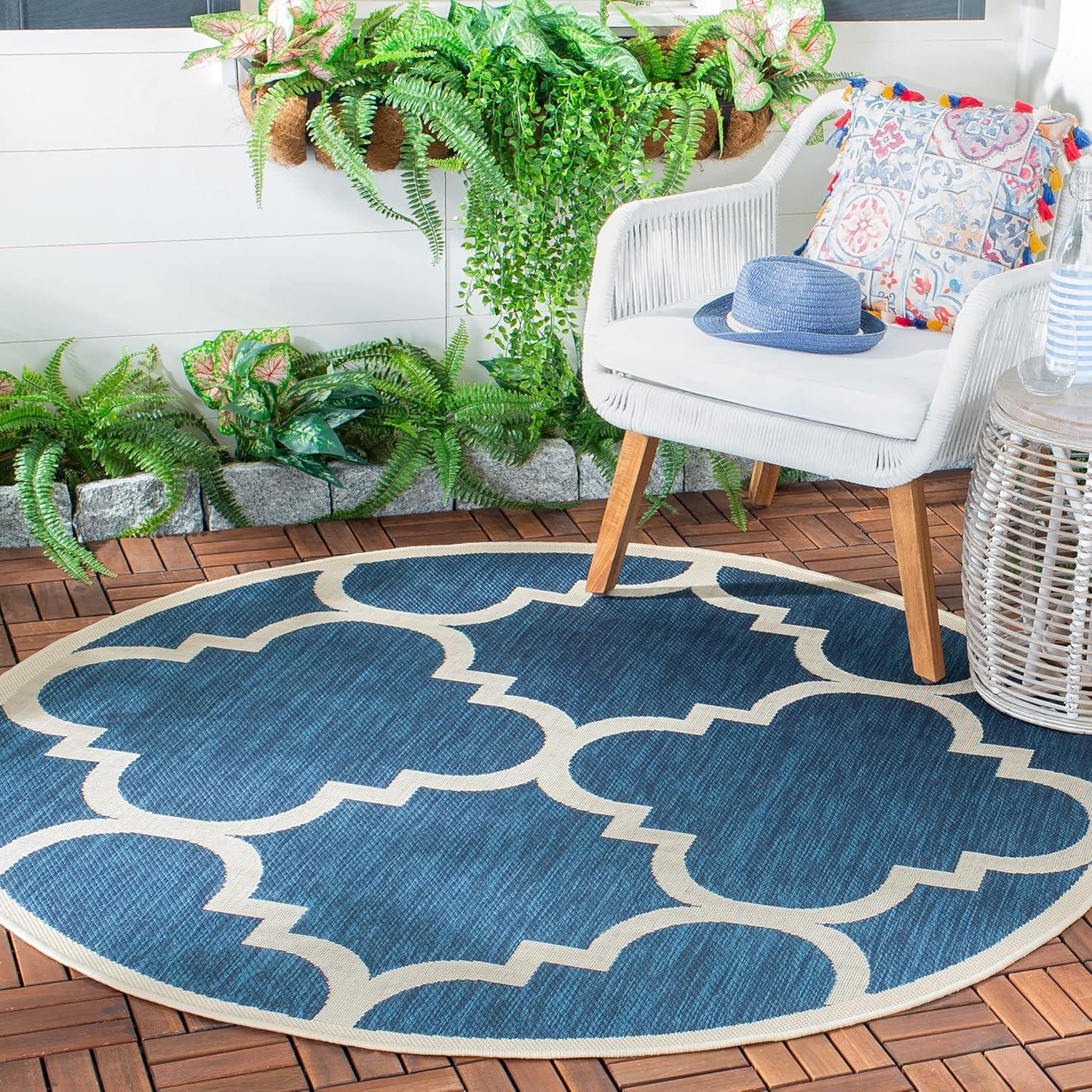image:imageSAFAVIEH Courtyard Collection 8 x 11 BlueBeige CY6243 Moroccan Trellis Indoor Outdoor Waterproof EasyCleaning Patio Backyard Mudroom AreaRugNavyBeige