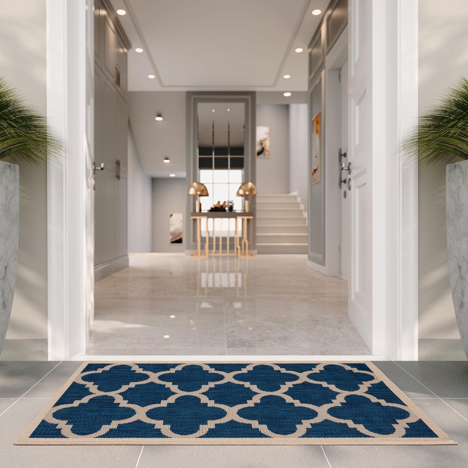 image:imageSAFAVIEH Courtyard Collection 8 x 11 BlueBeige CY6243 Moroccan Trellis Indoor Outdoor Waterproof EasyCleaning Patio Backyard Mudroom AreaRugNavyBeige