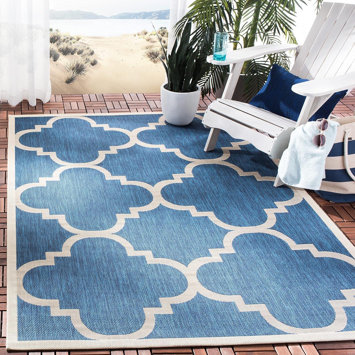 image:imageSAFAVIEH Courtyard Collection 8 x 11 BlueBeige CY6243 Moroccan Trellis Indoor Outdoor Waterproof EasyCleaning Patio Backyard Mudroom AreaRugNavyBeige