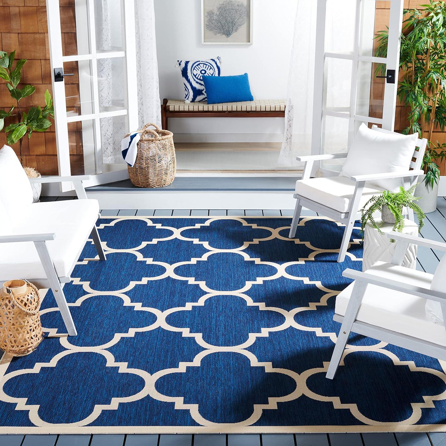 image:imageSAFAVIEH Courtyard Collection 8 x 11 BlueBeige CY6243 Moroccan Trellis Indoor Outdoor Waterproof EasyCleaning Patio Backyard Mudroom AreaRugNavyBeige