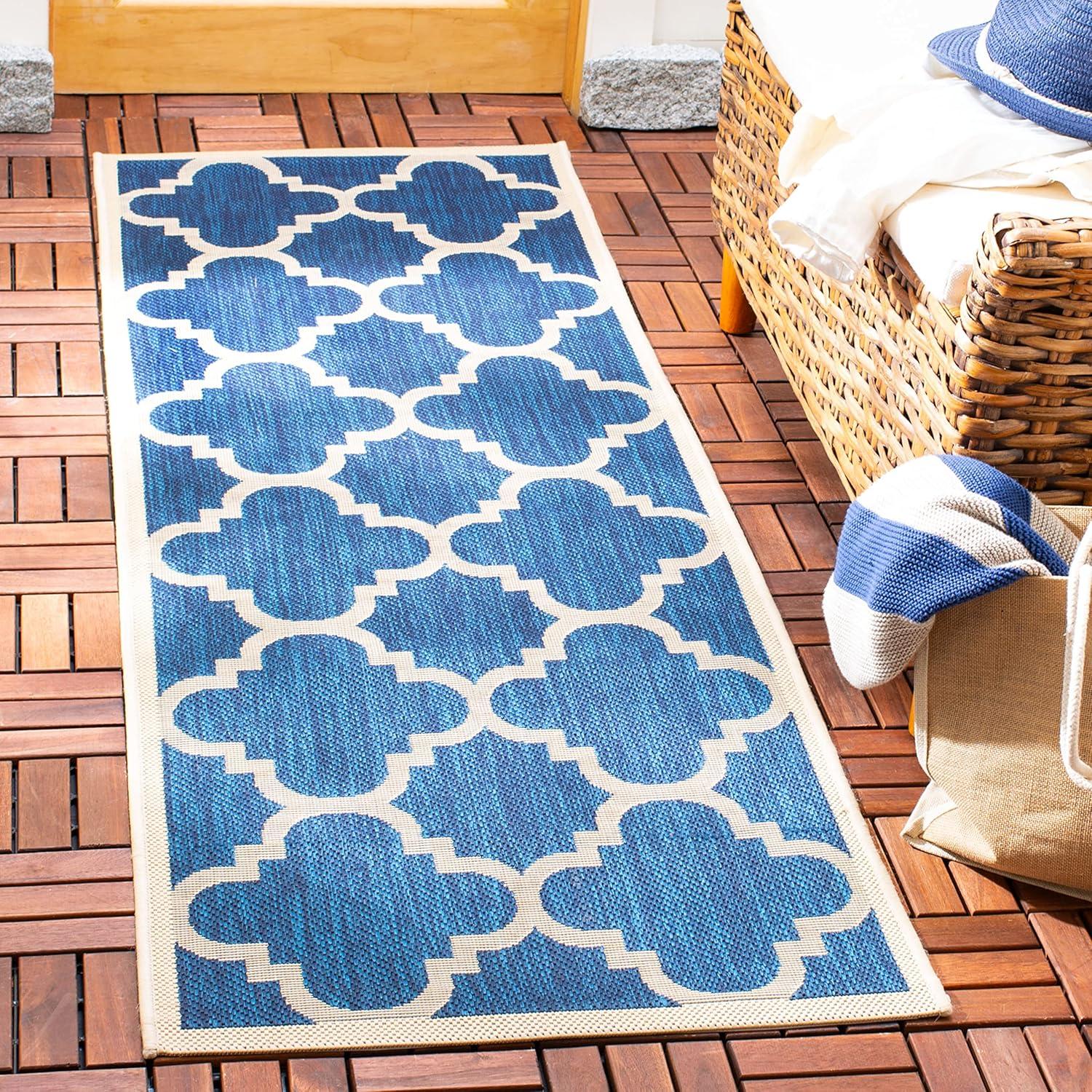 image:imageSAFAVIEH Courtyard Collection 8 x 11 BlueBeige CY6243 Moroccan Trellis Indoor Outdoor Waterproof EasyCleaning Patio Backyard Mudroom AreaRugNavyBeige