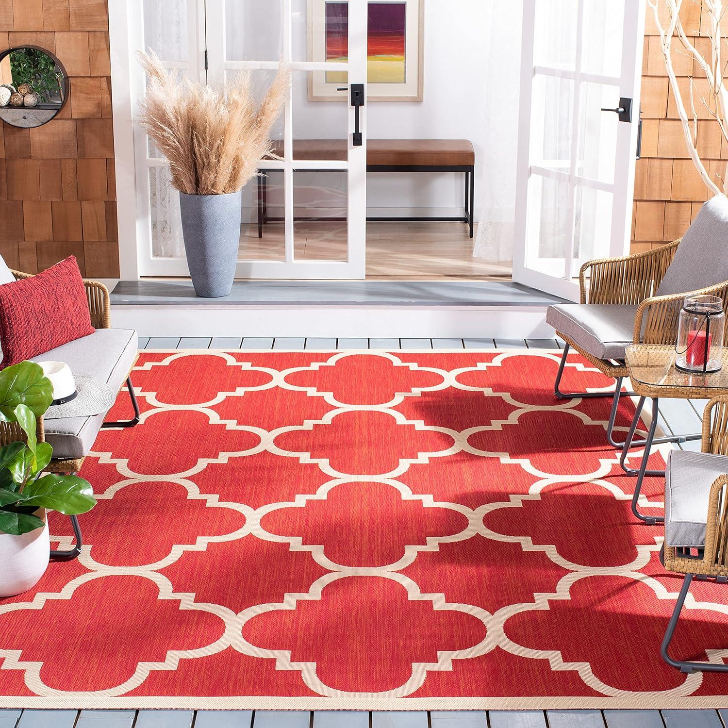 image:imageSAFAVIEH Courtyard Collection 8 x 11 BlueBeige CY6243 Moroccan Trellis Indoor Outdoor Waterproof EasyCleaning Patio Backyard Mudroom AreaRugRed